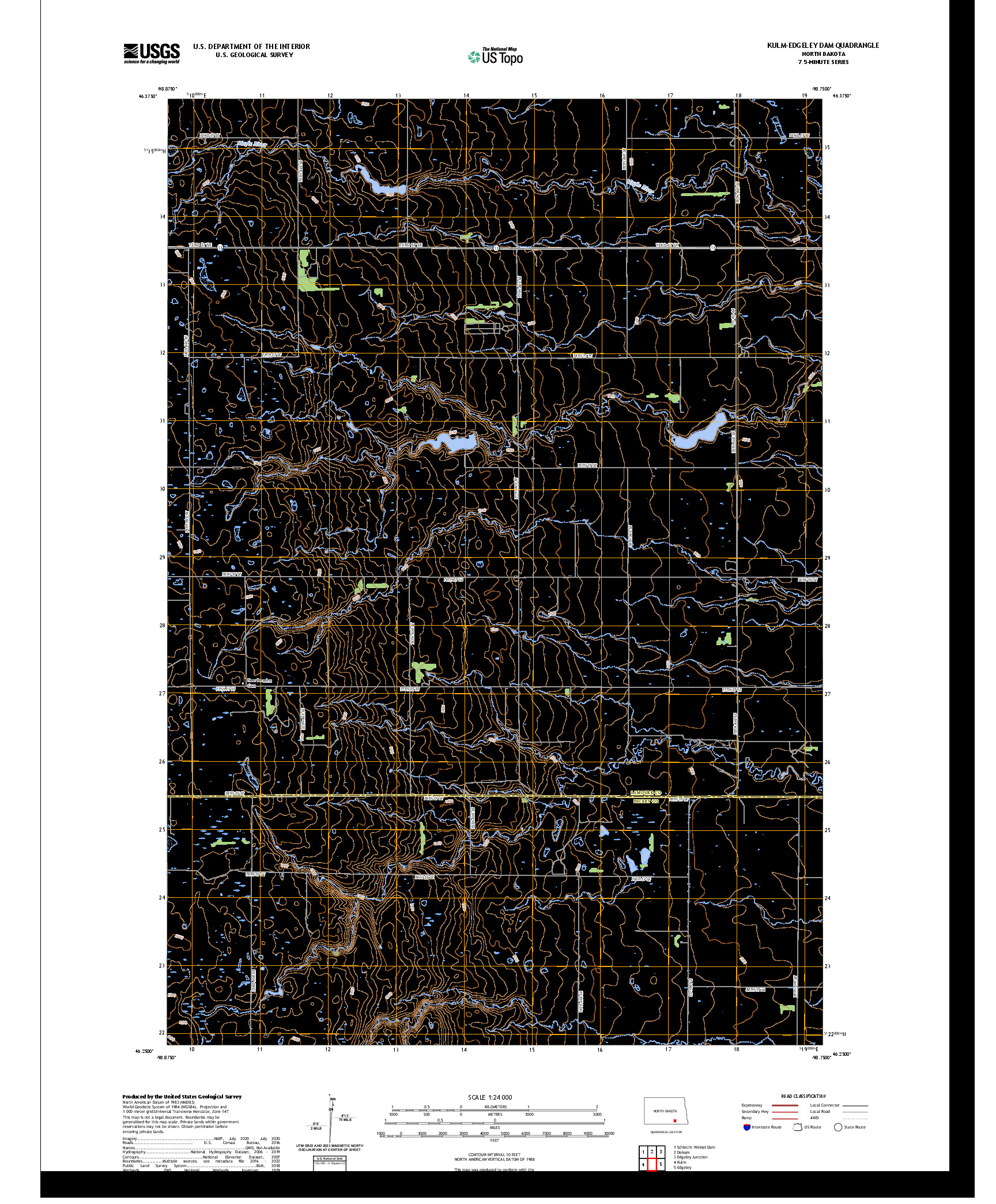 US TOPO 7.5-MINUTE MAP FOR KULM-EDGELEY DAM, ND
