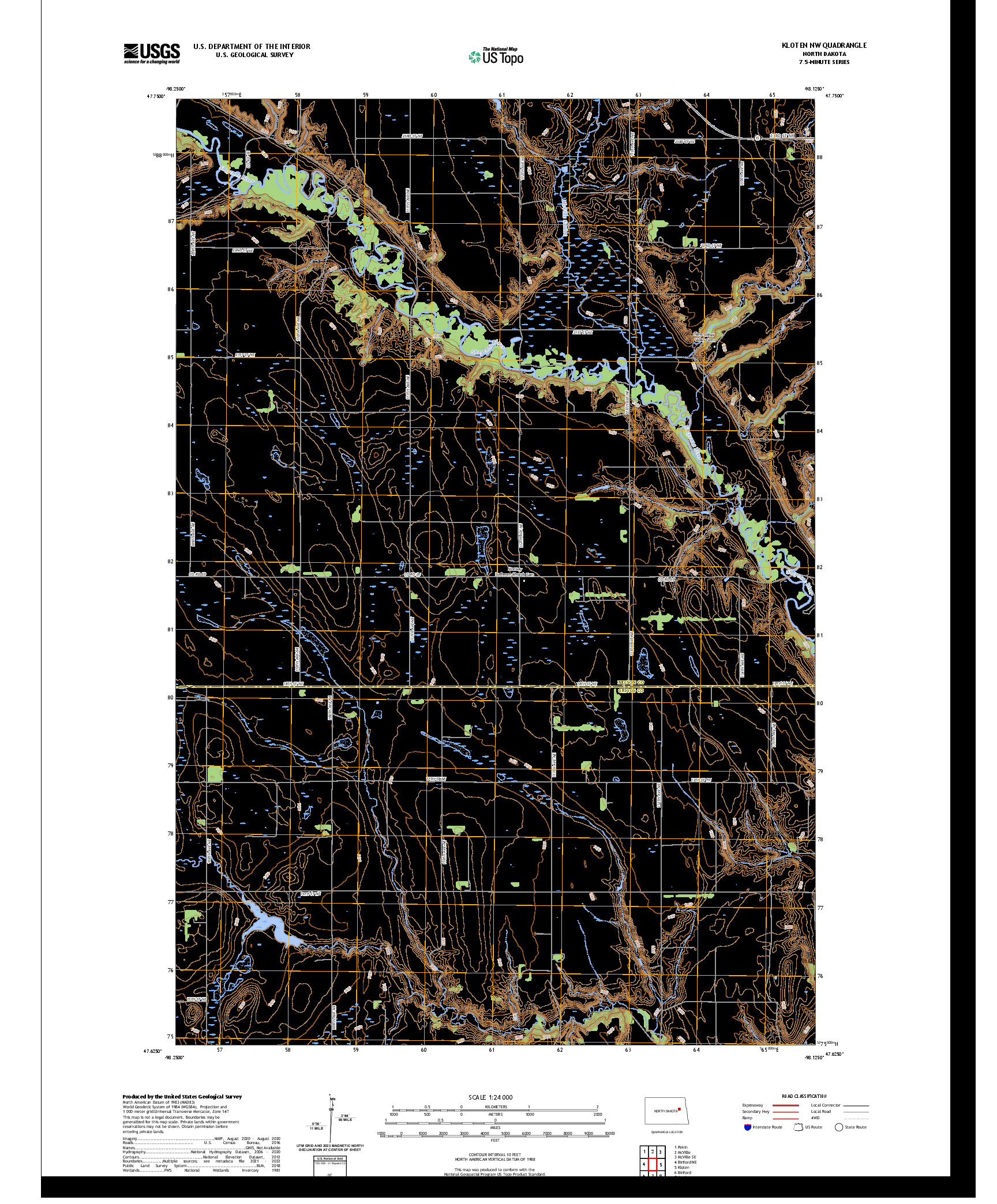 US TOPO 7.5-MINUTE MAP FOR KLOTEN NW, ND