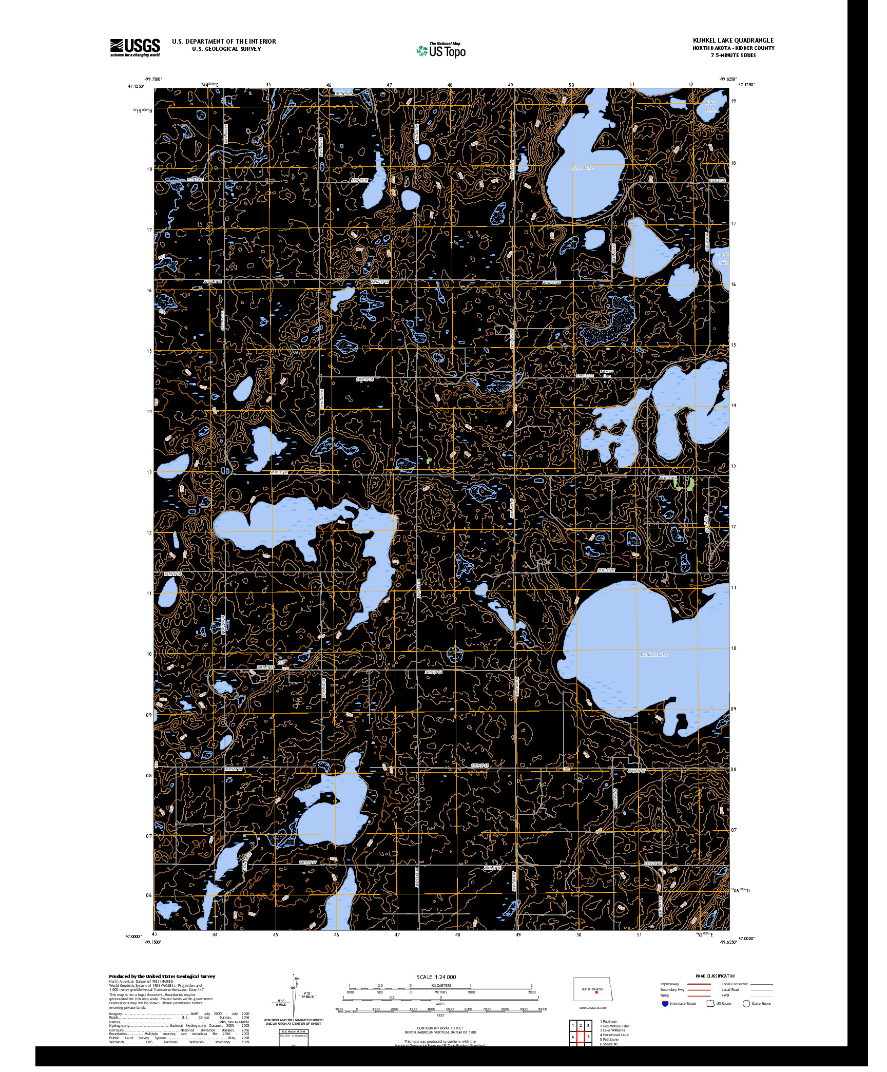 US TOPO 7.5-MINUTE MAP FOR KUNKEL LAKE, ND