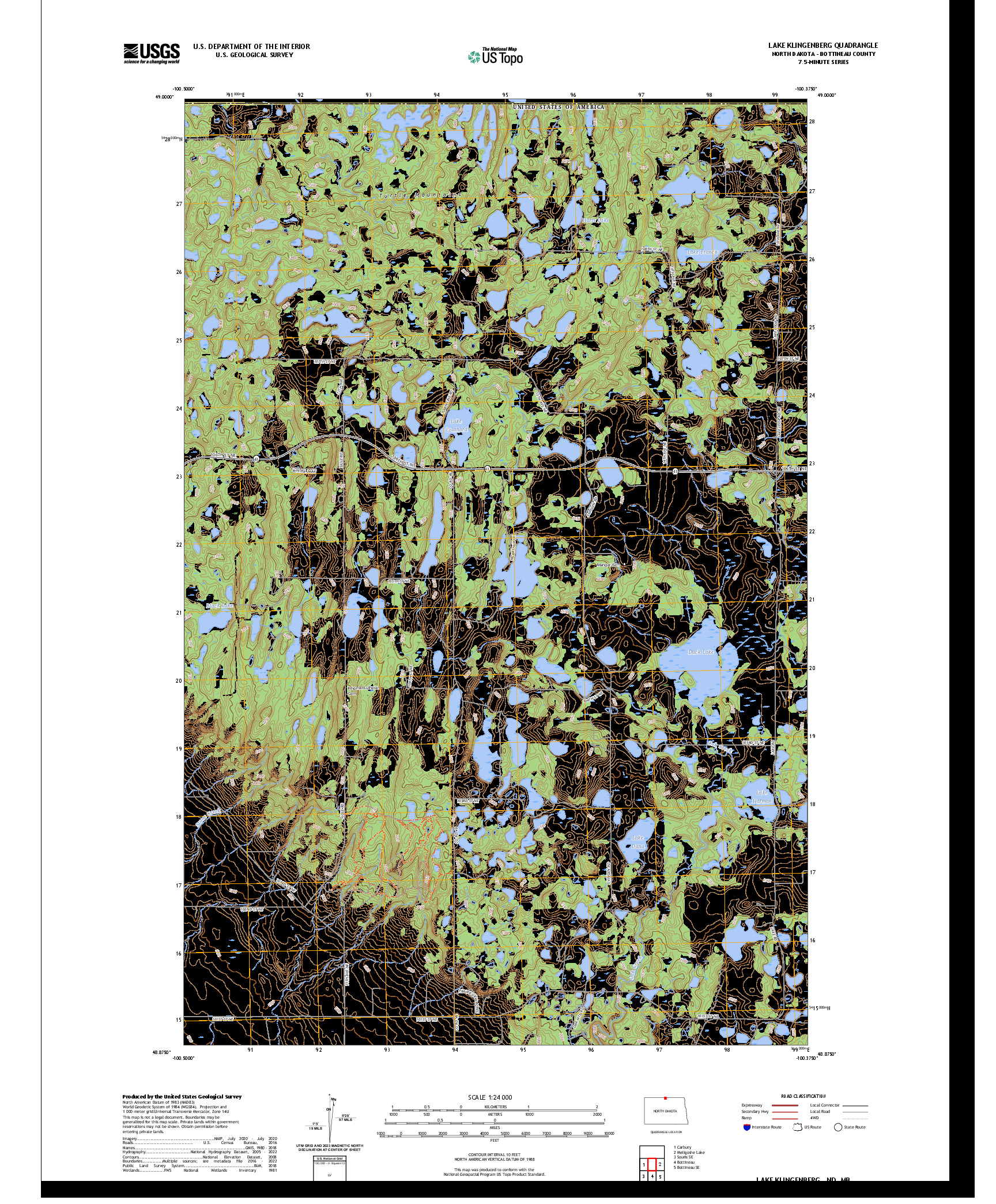 US TOPO 7.5-MINUTE MAP FOR LAKE KLINGENBERG, ND,MB