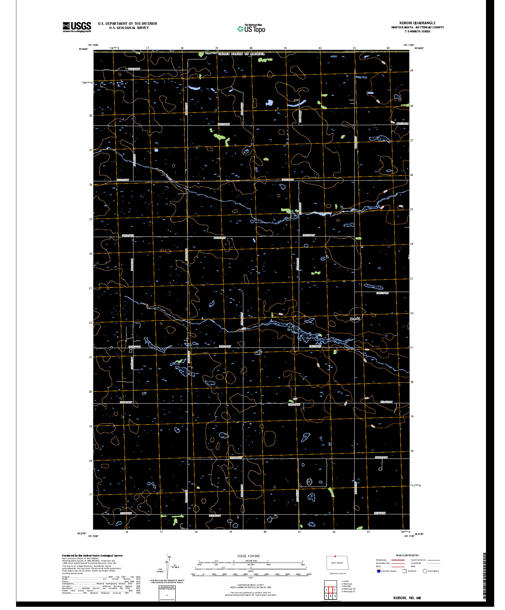 US TOPO 7.5-MINUTE MAP FOR KUROKI, ND,MB