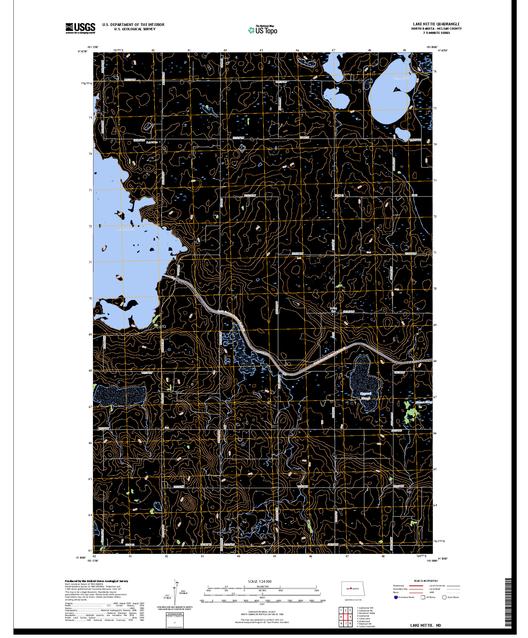US TOPO 7.5-MINUTE MAP FOR LAKE NETTIE, ND