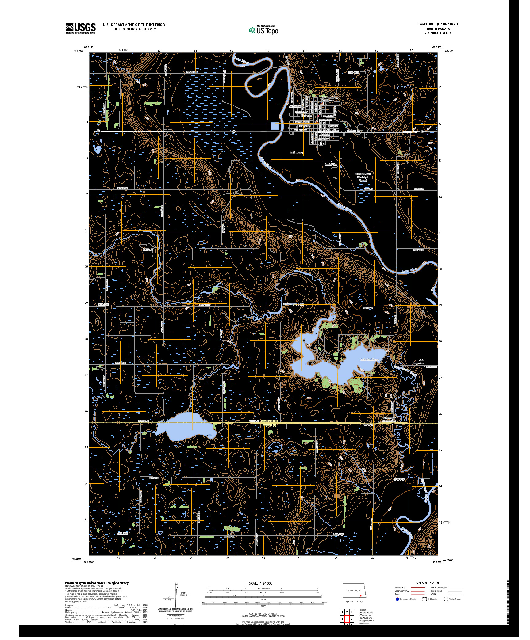 US TOPO 7.5-MINUTE MAP FOR LAMOURE, ND