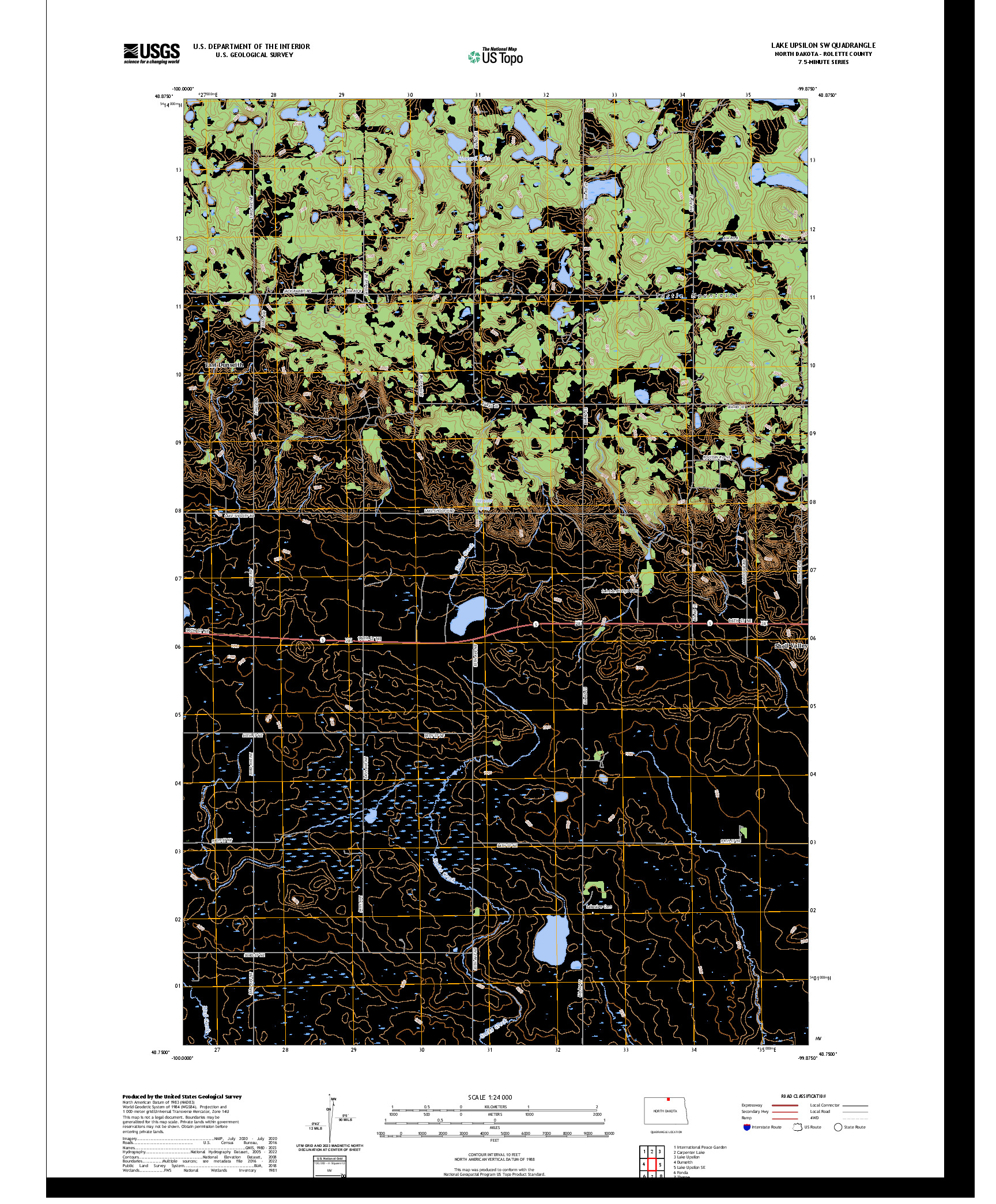 US TOPO 7.5-MINUTE MAP FOR LAKE UPSILON SW, ND