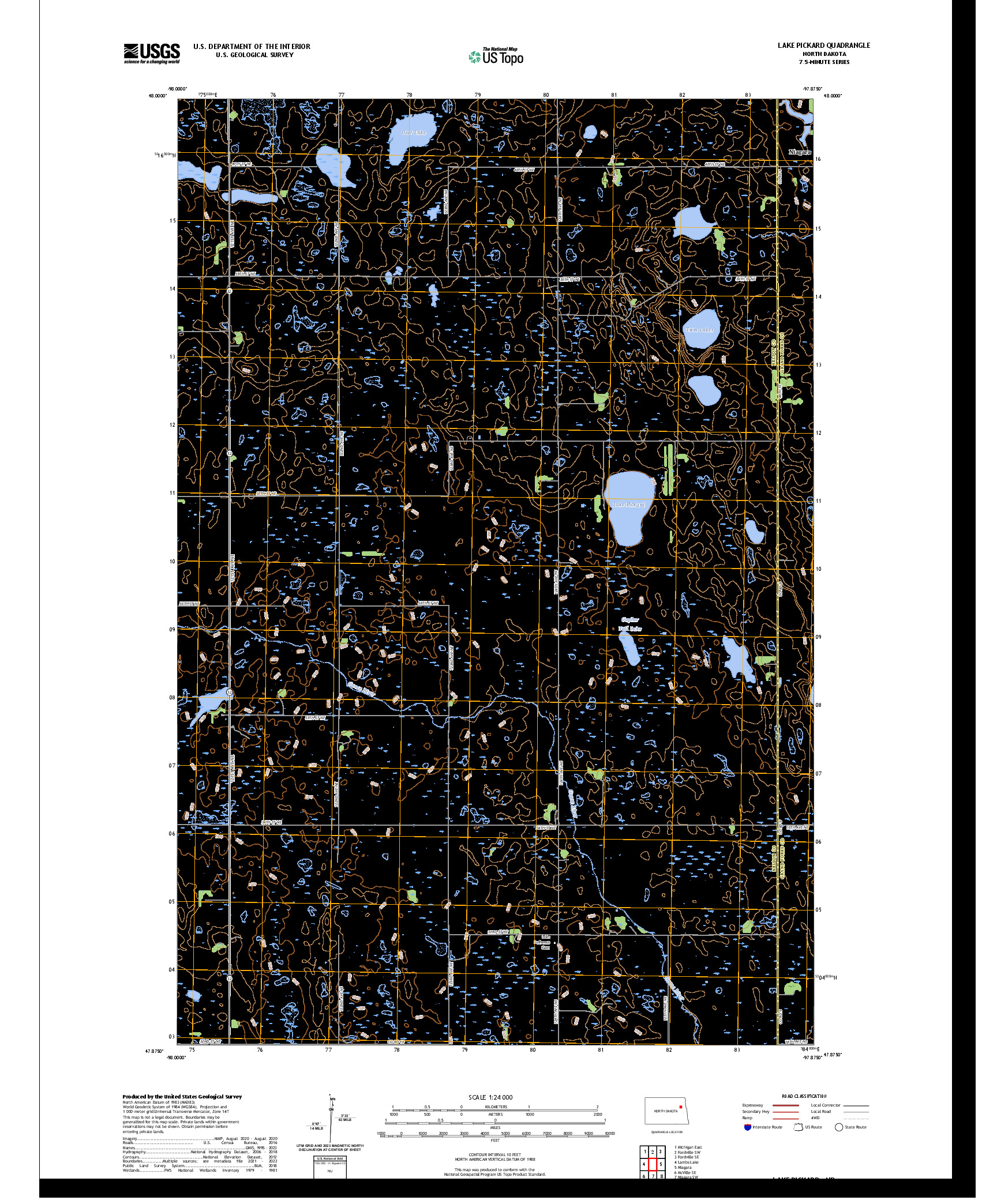 US TOPO 7.5-MINUTE MAP FOR LAKE PICKARD, ND