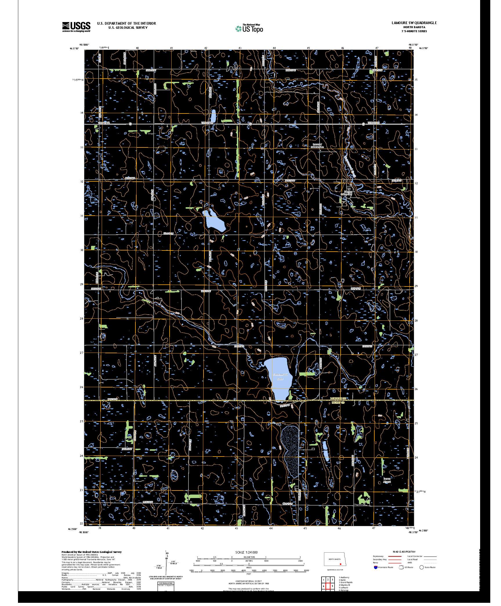 US TOPO 7.5-MINUTE MAP FOR LAMOURE SW, ND