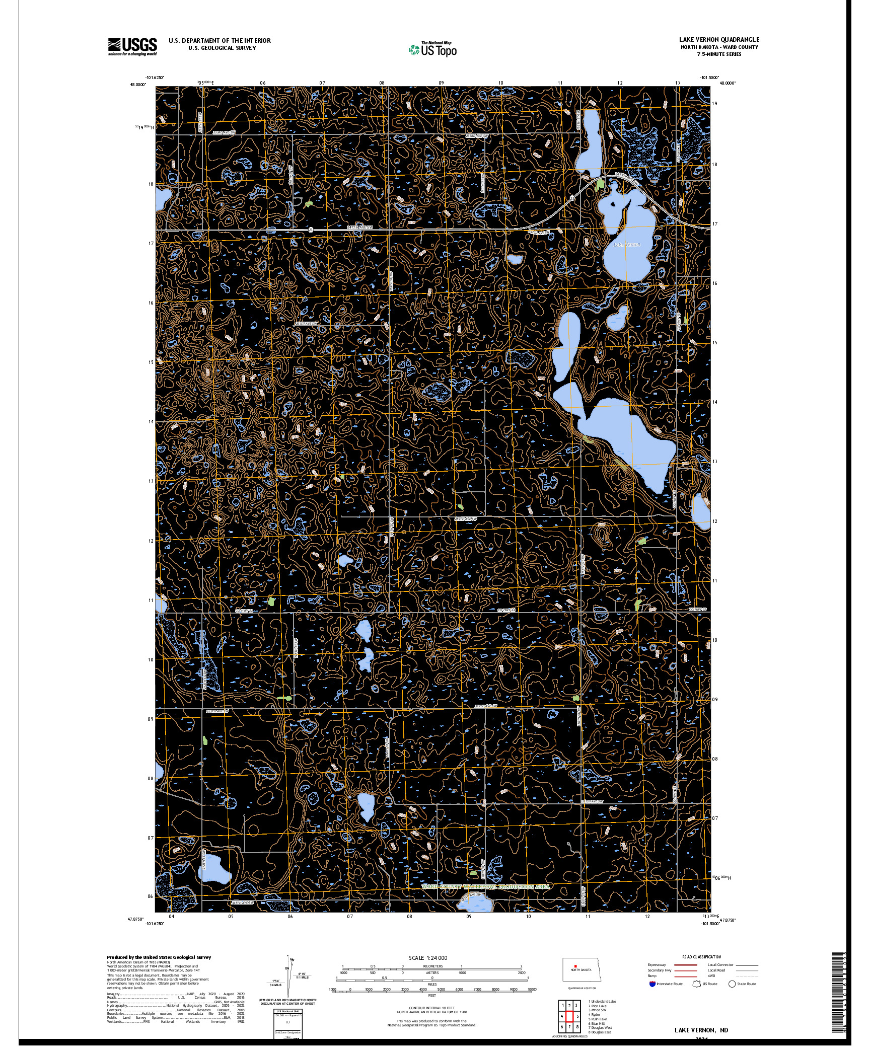 US TOPO 7.5-MINUTE MAP FOR LAKE VERNON, ND
