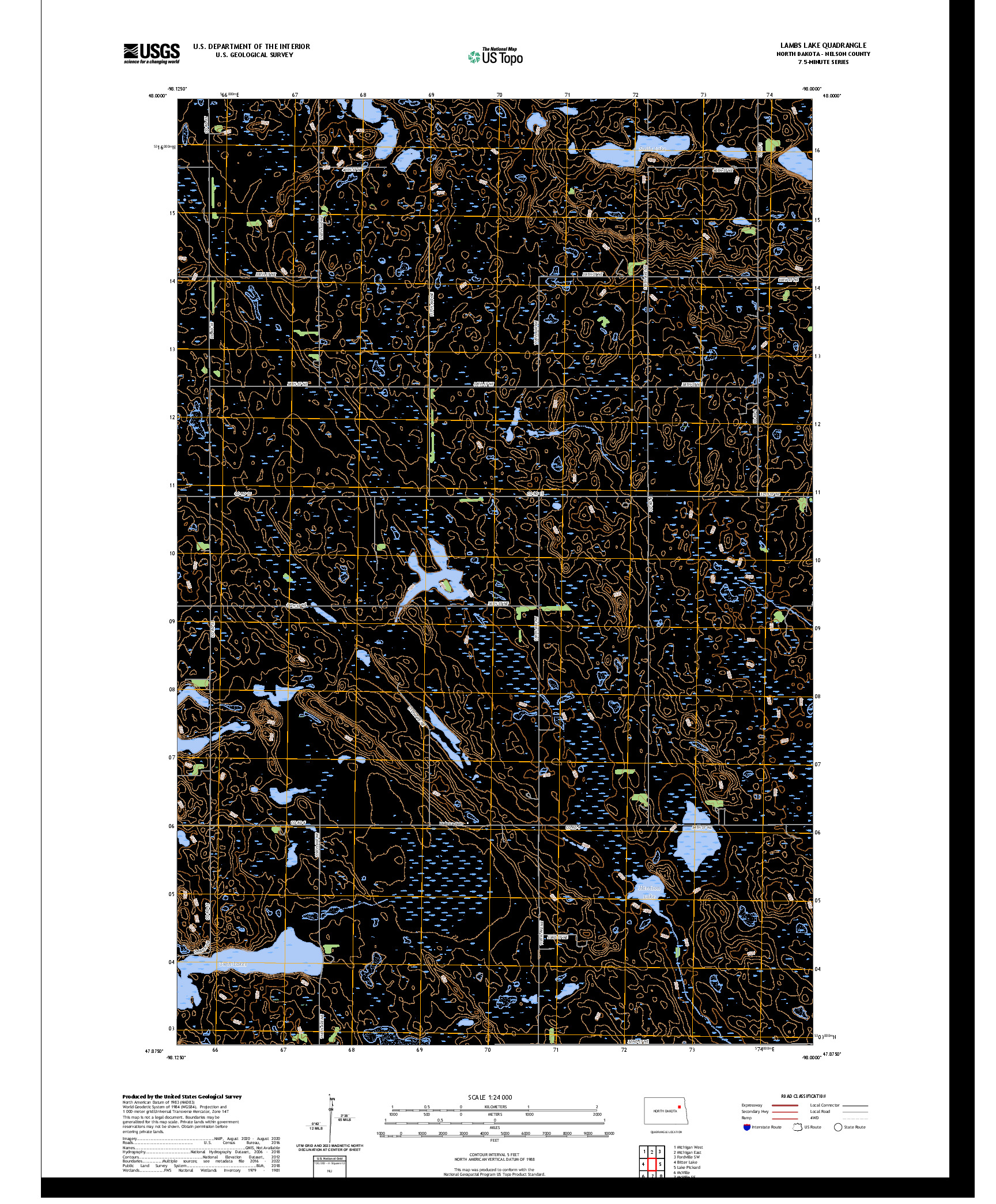 US TOPO 7.5-MINUTE MAP FOR LAMBS LAKE, ND
