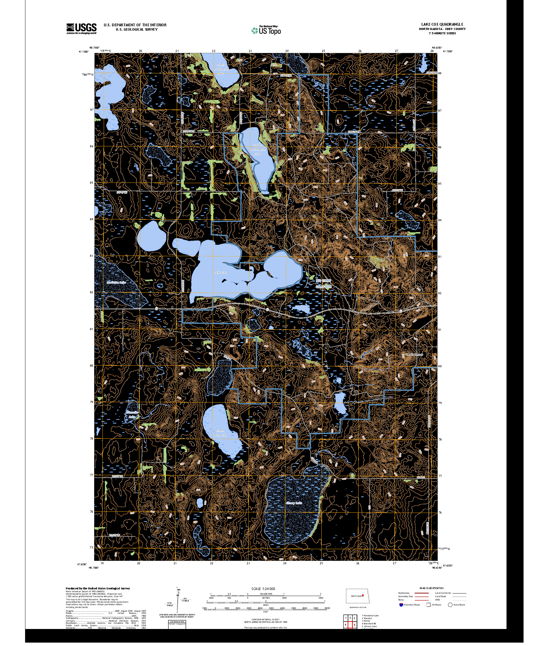 US TOPO 7.5-MINUTE MAP FOR LAKE COE, ND