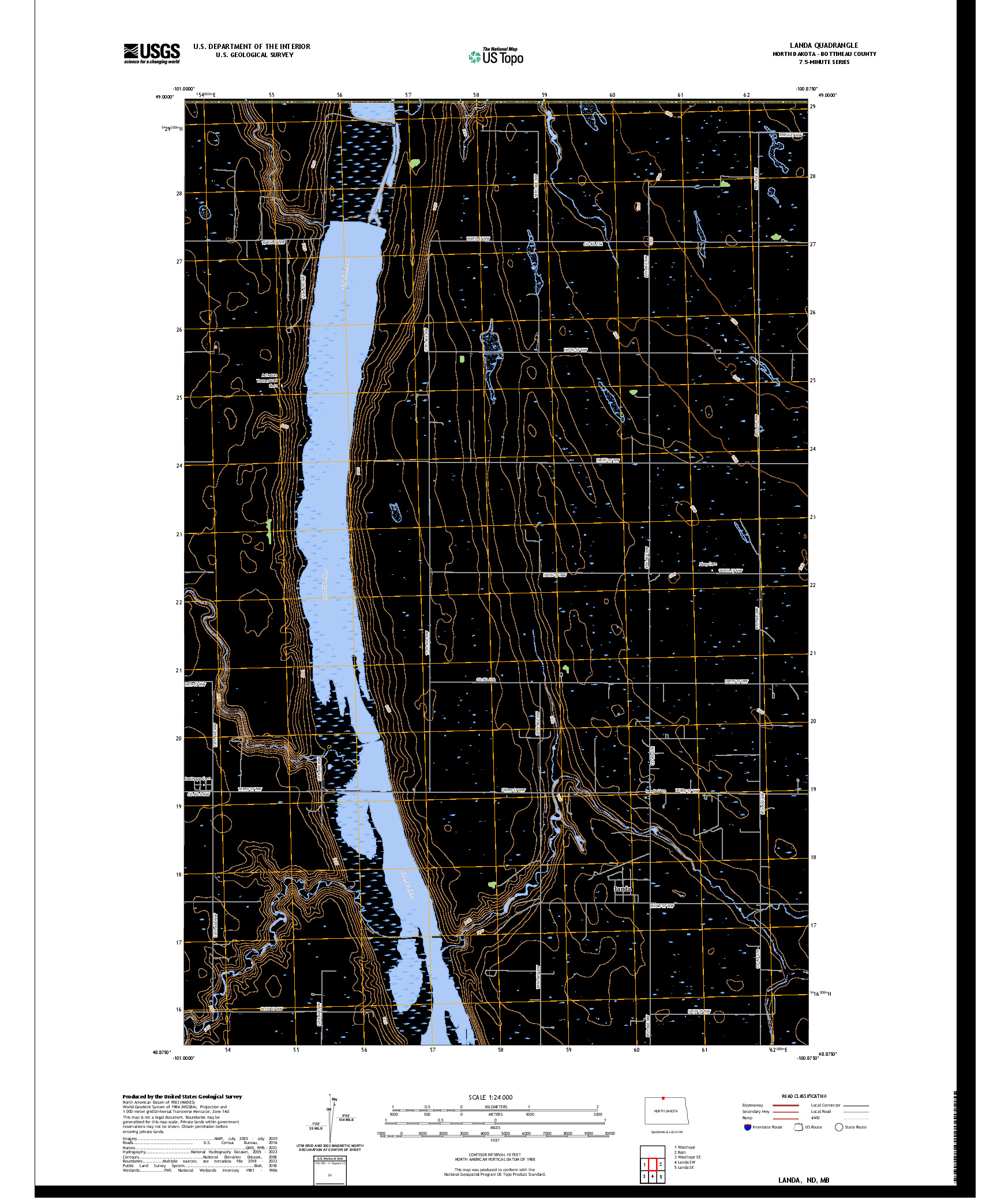 US TOPO 7.5-MINUTE MAP FOR LANDA, ND,MB