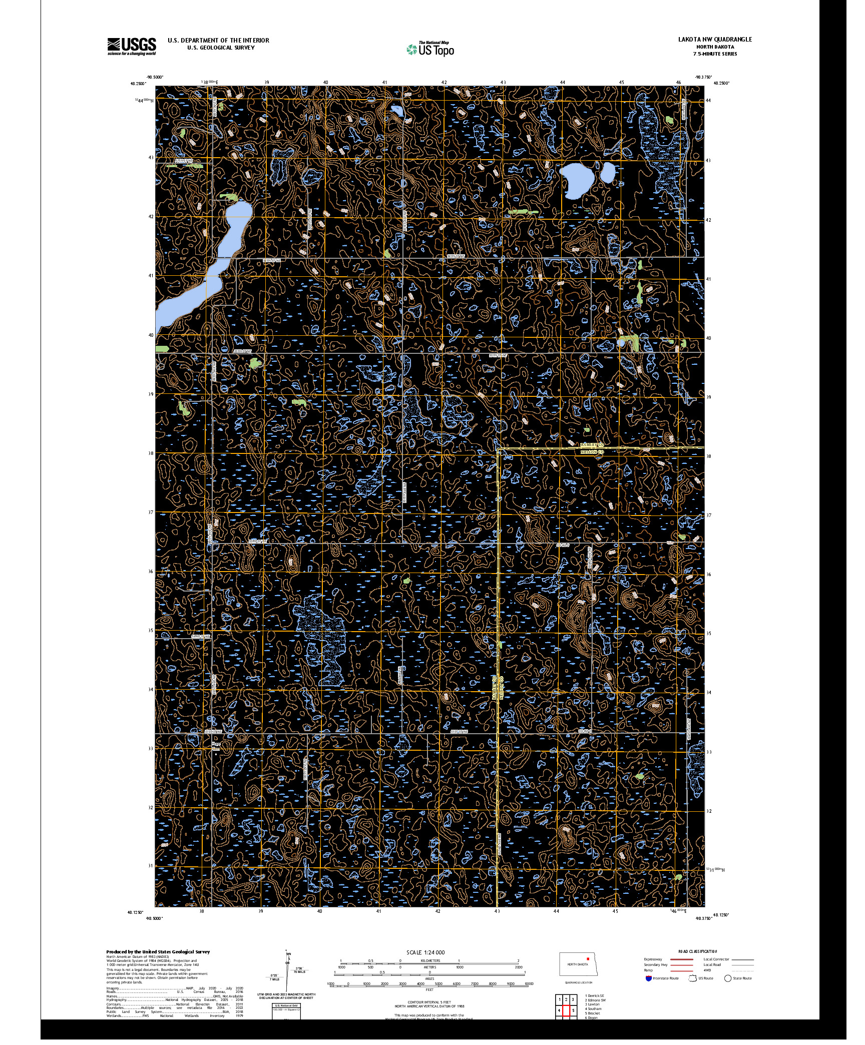 US TOPO 7.5-MINUTE MAP FOR LAKOTA NW, ND
