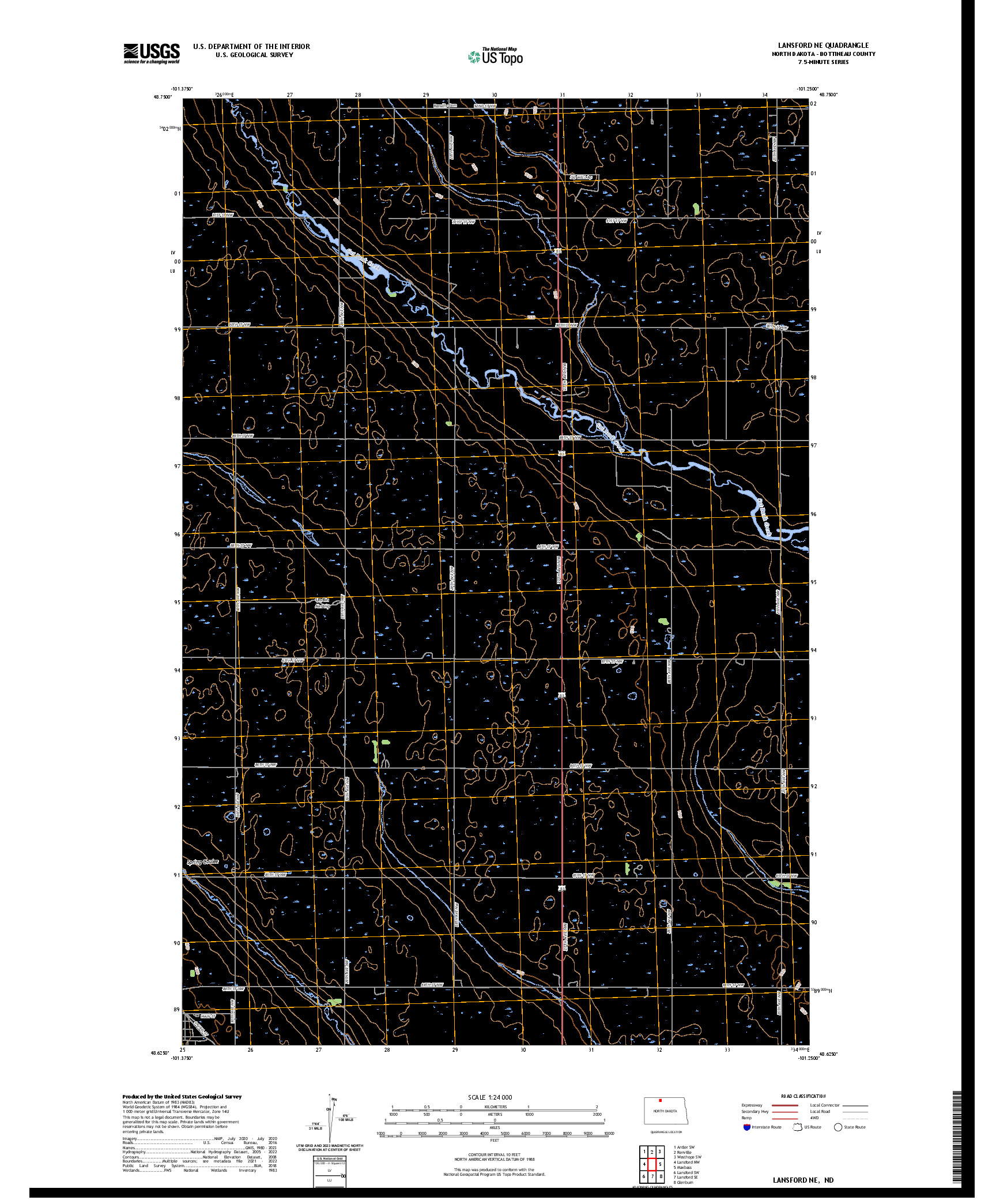 US TOPO 7.5-MINUTE MAP FOR LANSFORD NE, ND