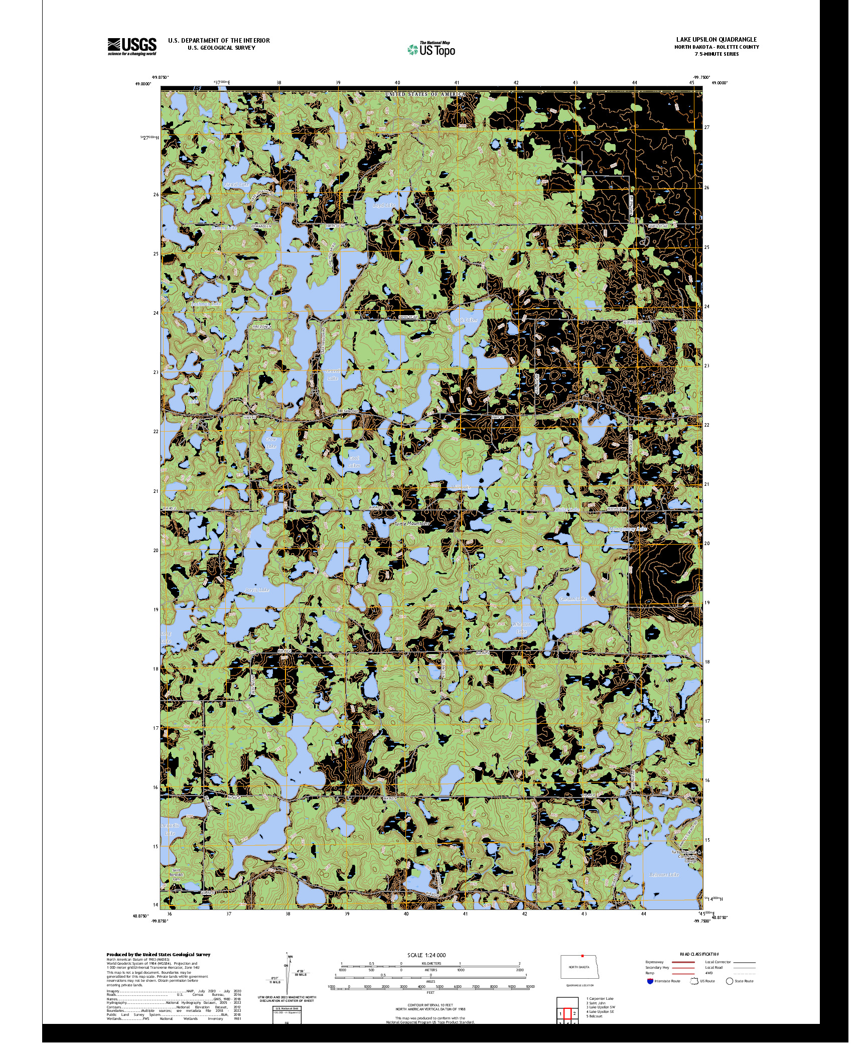US TOPO 7.5-MINUTE MAP FOR LAKE UPSILON, ND,MB