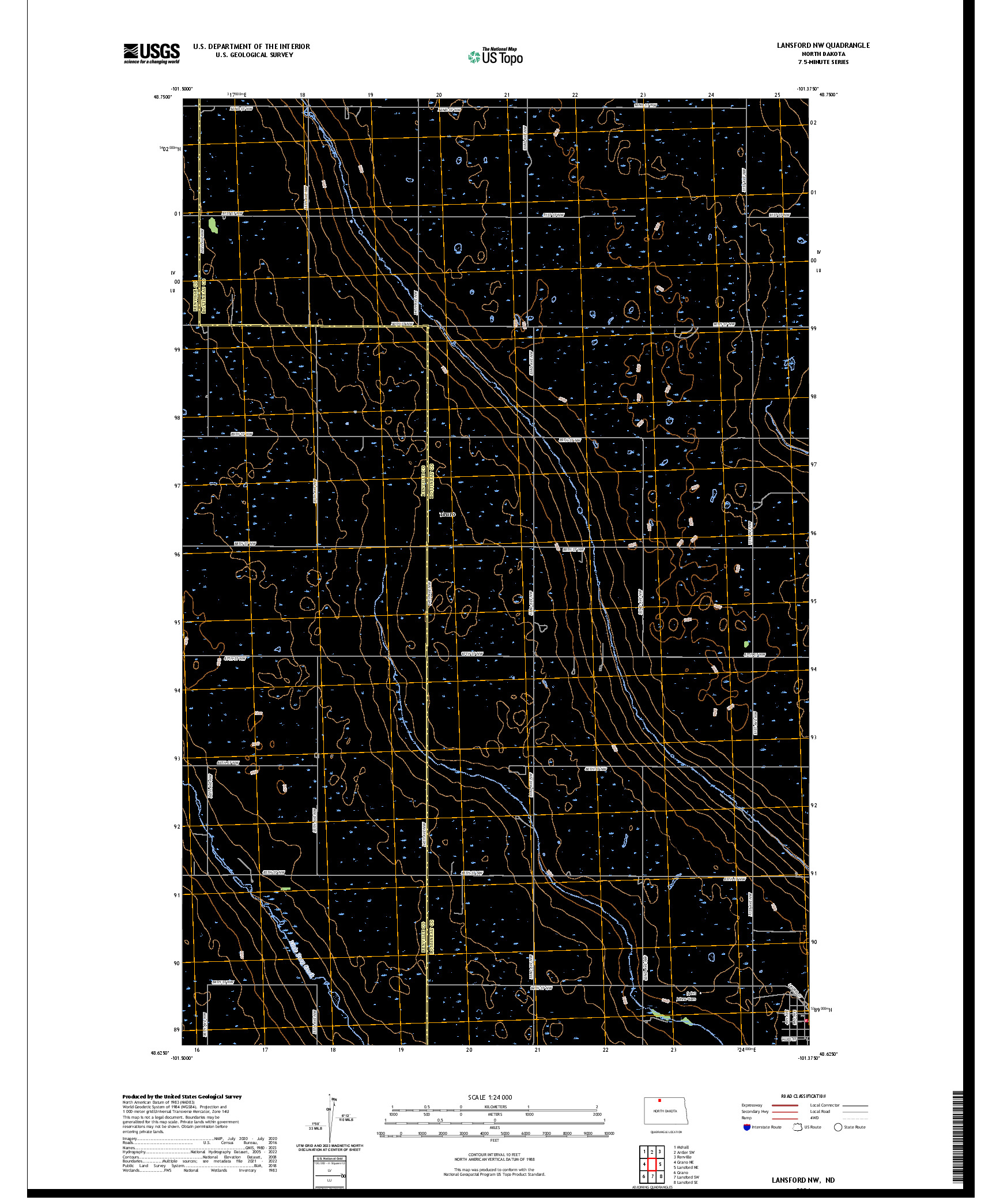 US TOPO 7.5-MINUTE MAP FOR LANSFORD NW, ND