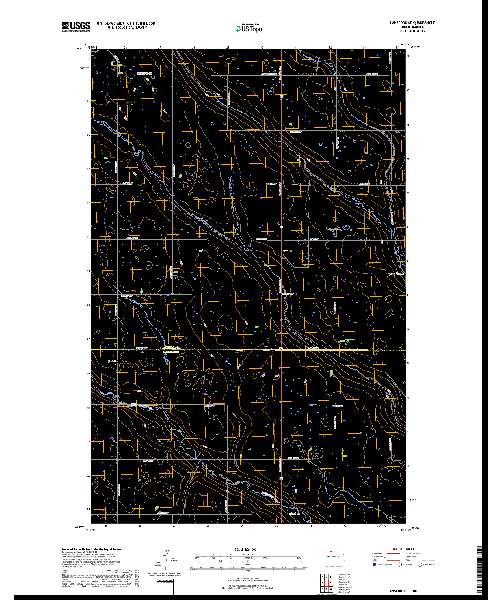 US TOPO 7.5-MINUTE MAP FOR LANSFORD SE, ND