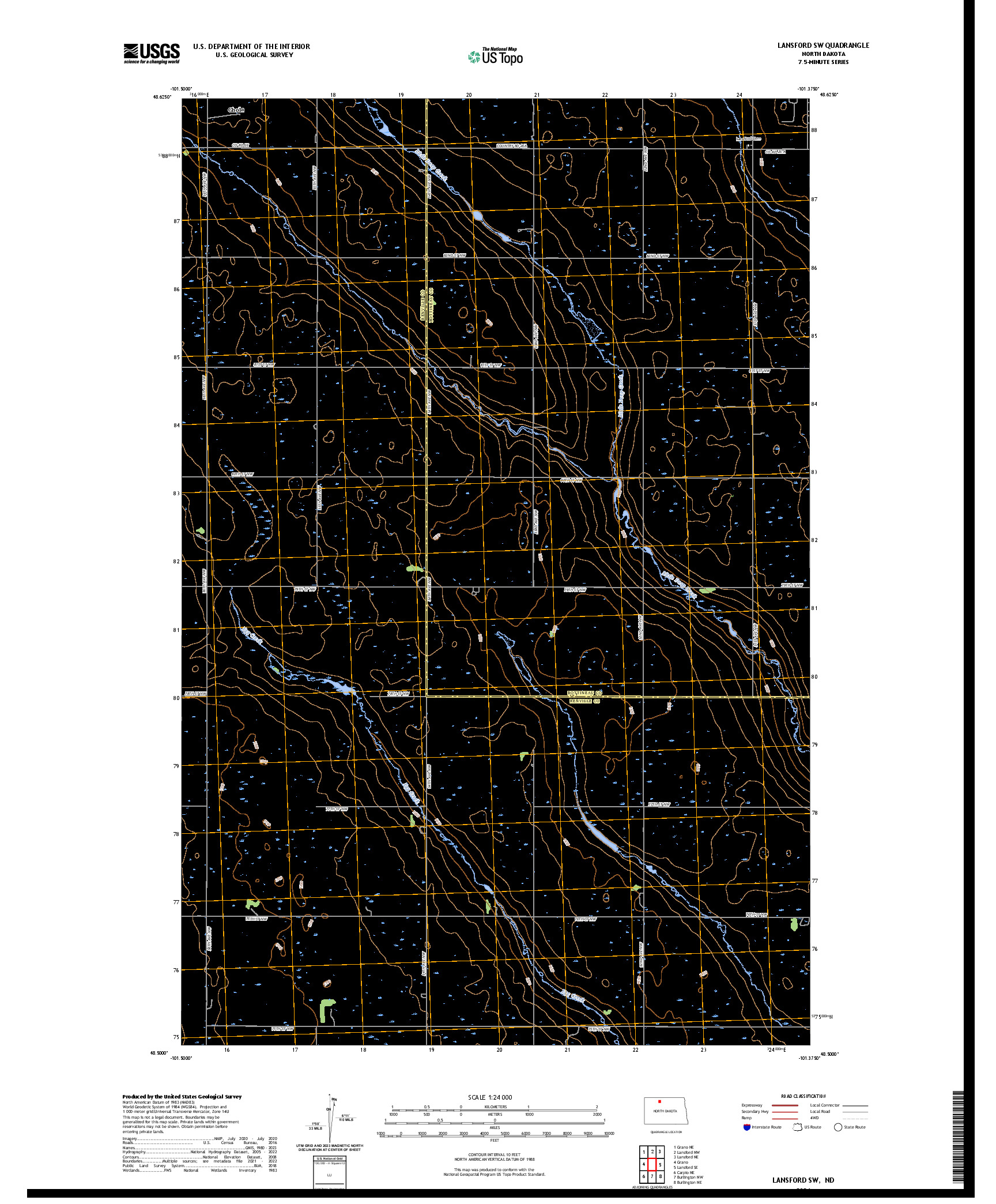 US TOPO 7.5-MINUTE MAP FOR LANSFORD SW, ND