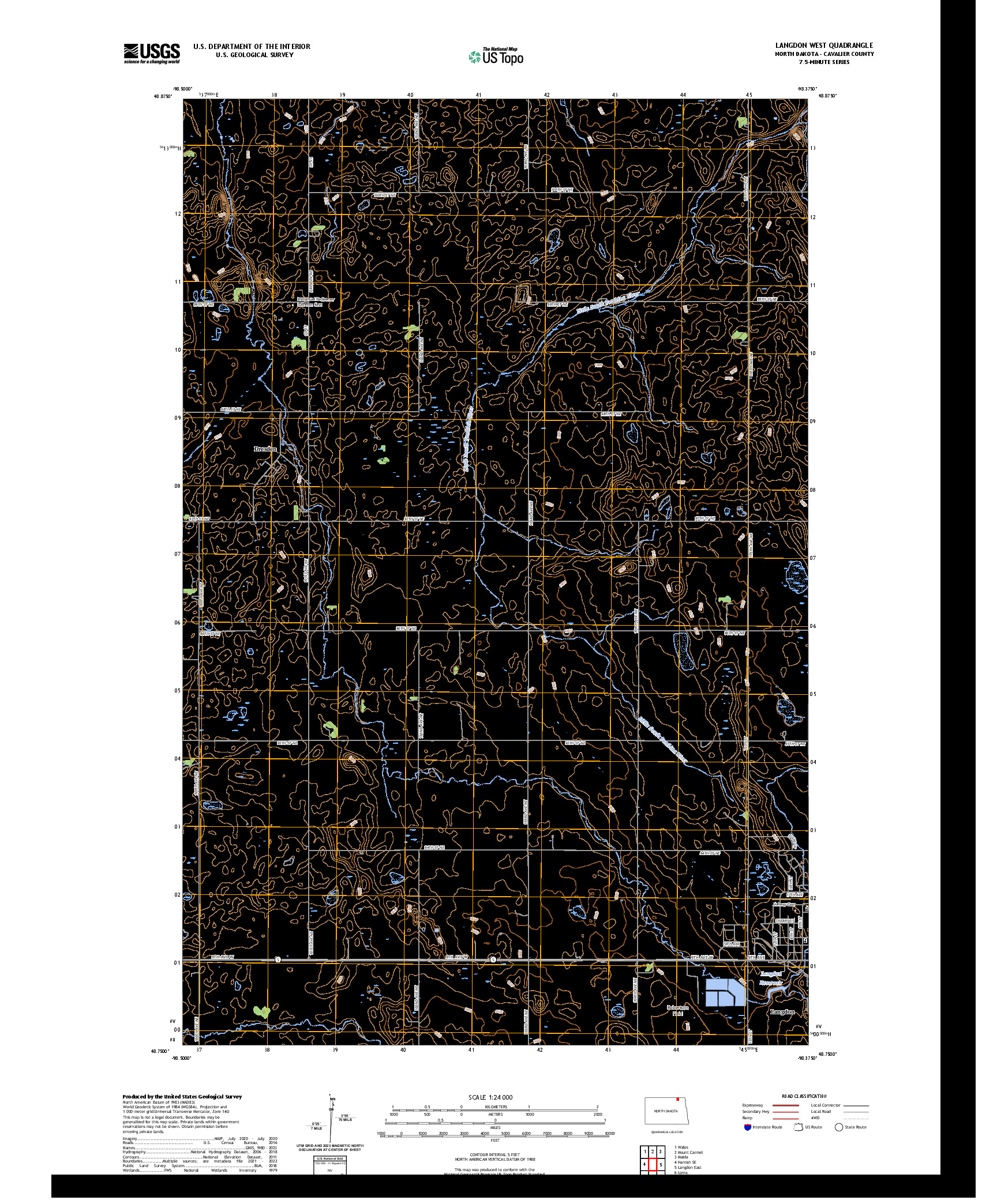 US TOPO 7.5-MINUTE MAP FOR LANGDON WEST, ND