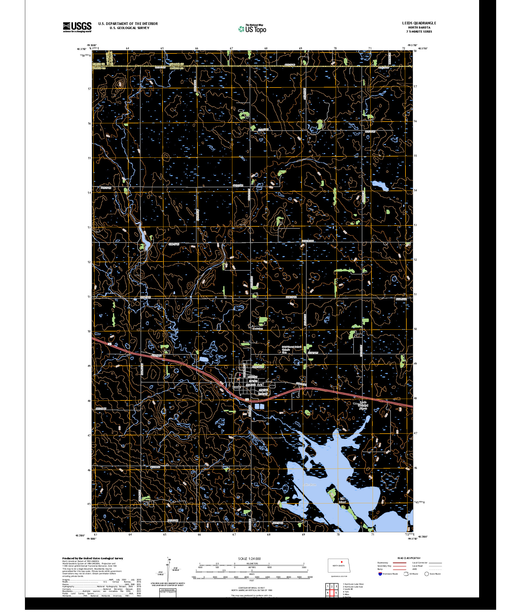 US TOPO 7.5-MINUTE MAP FOR LEEDS, ND