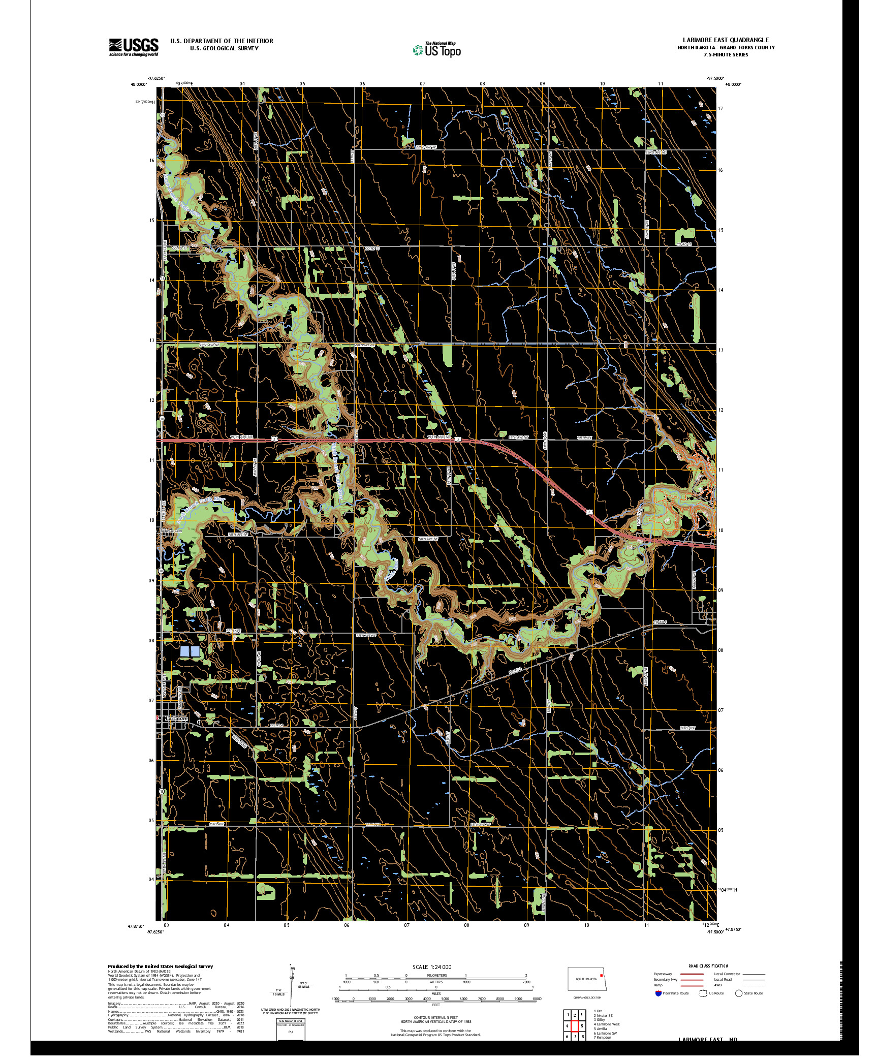 US TOPO 7.5-MINUTE MAP FOR LARIMORE EAST, ND