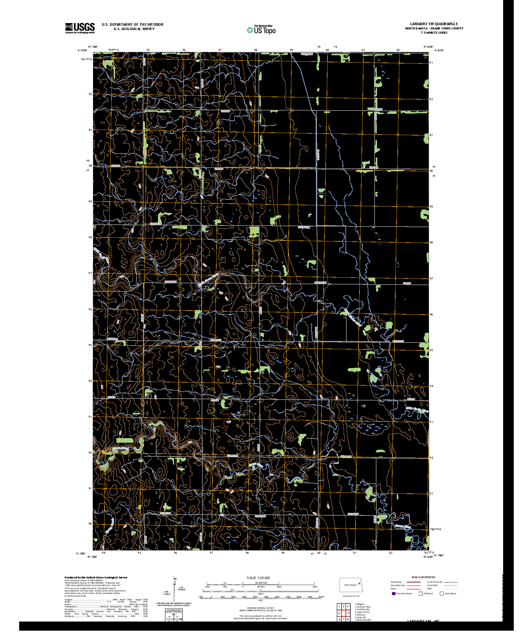 US TOPO 7.5-MINUTE MAP FOR LARIMORE SW, ND