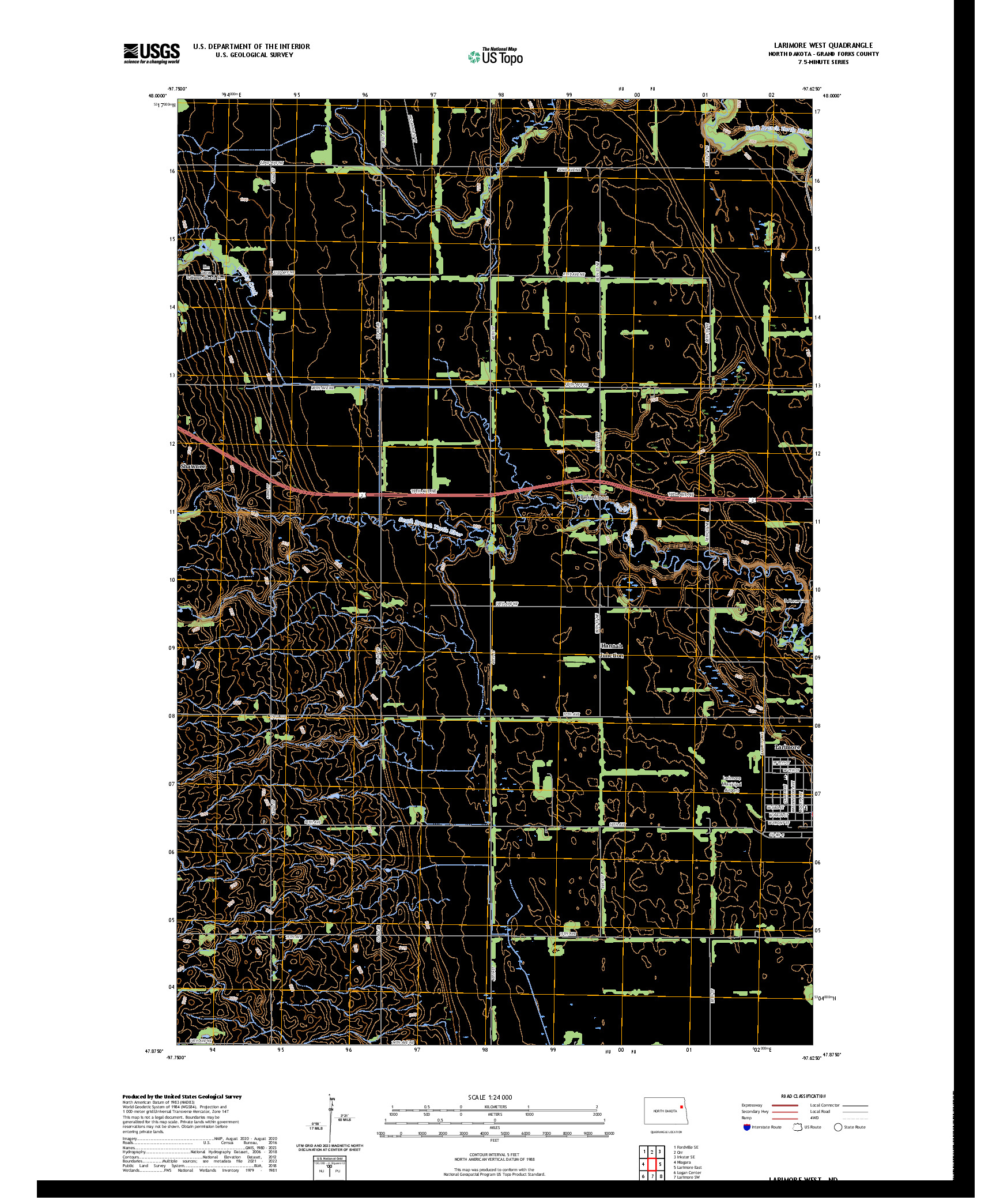 US TOPO 7.5-MINUTE MAP FOR LARIMORE WEST, ND