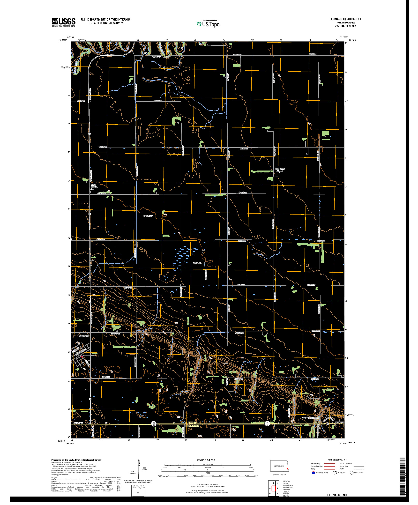 US TOPO 7.5-MINUTE MAP FOR LEONARD, ND