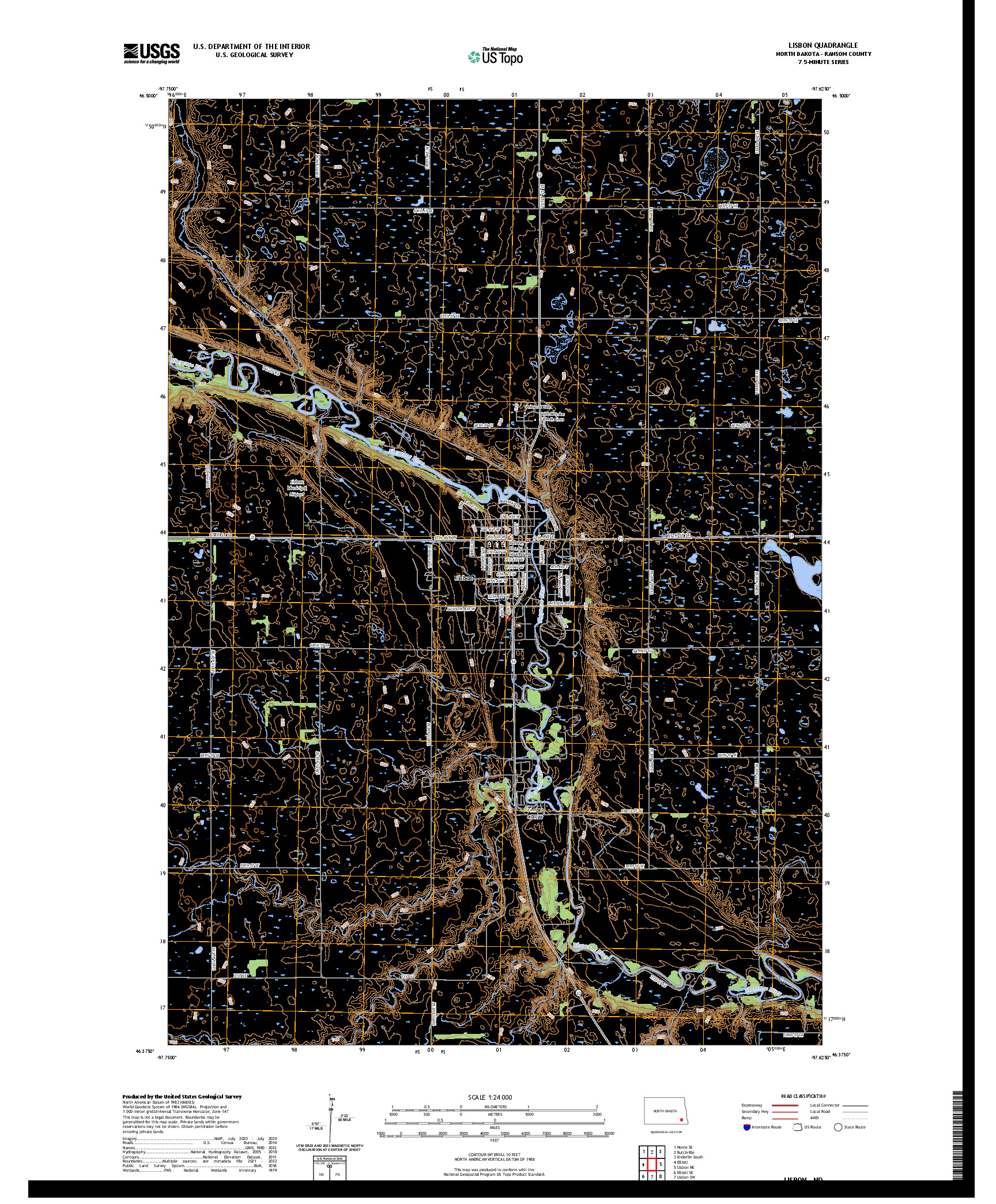 US TOPO 7.5-MINUTE MAP FOR LISBON, ND