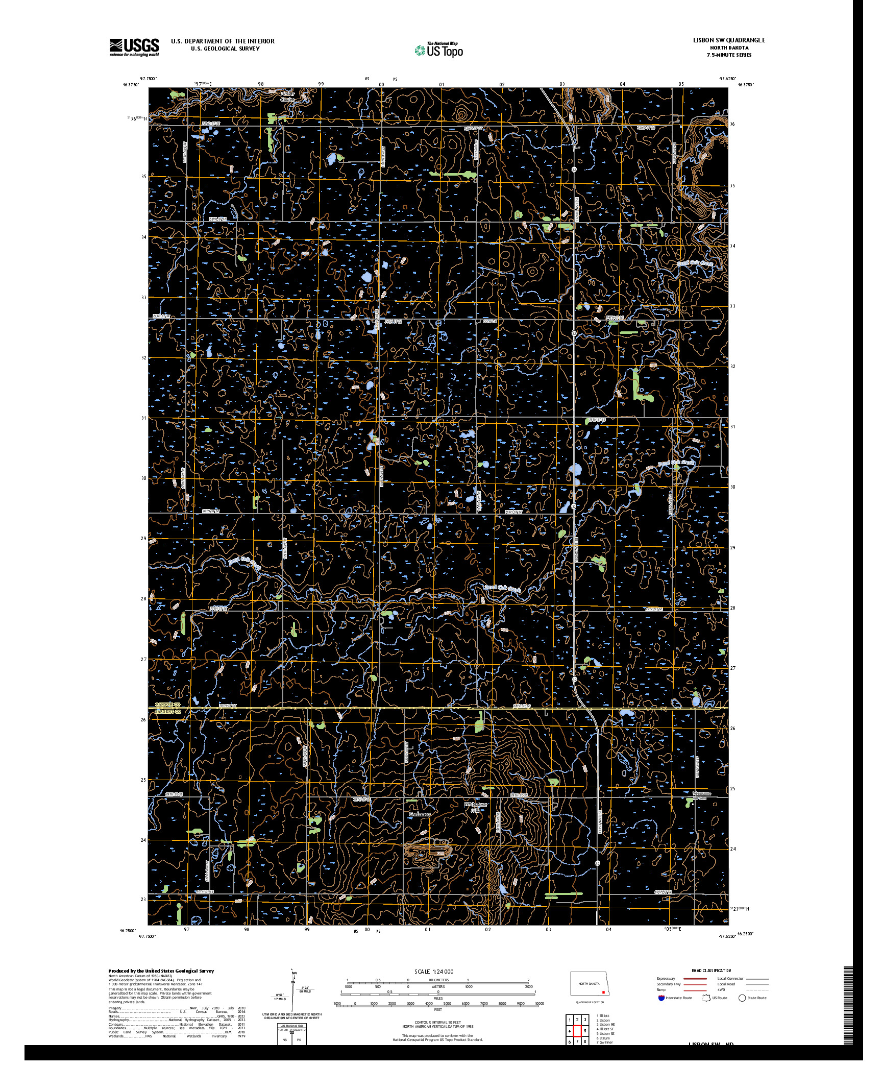 US TOPO 7.5-MINUTE MAP FOR LISBON SW, ND