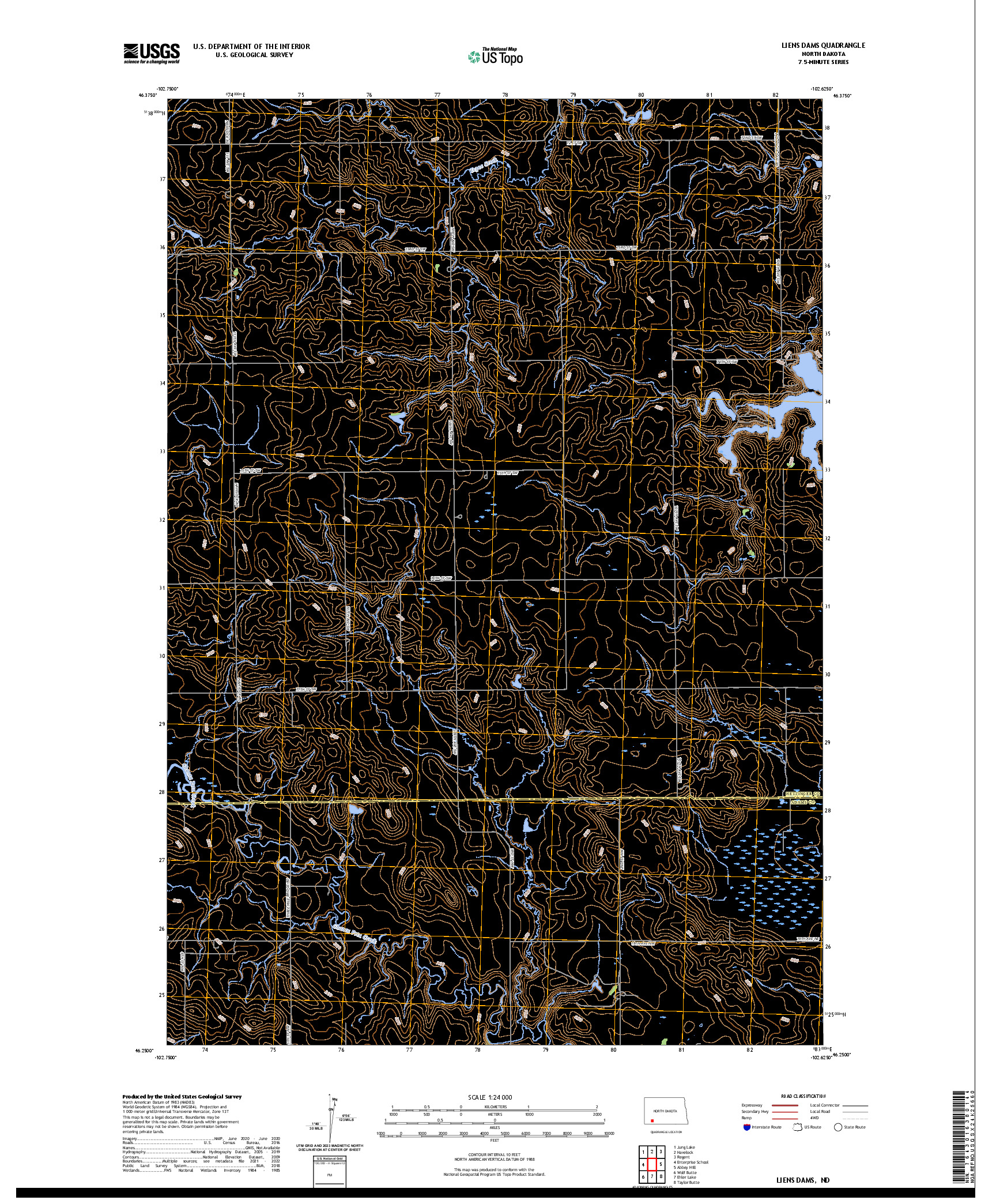 US TOPO 7.5-MINUTE MAP FOR LIENS DAMS, ND