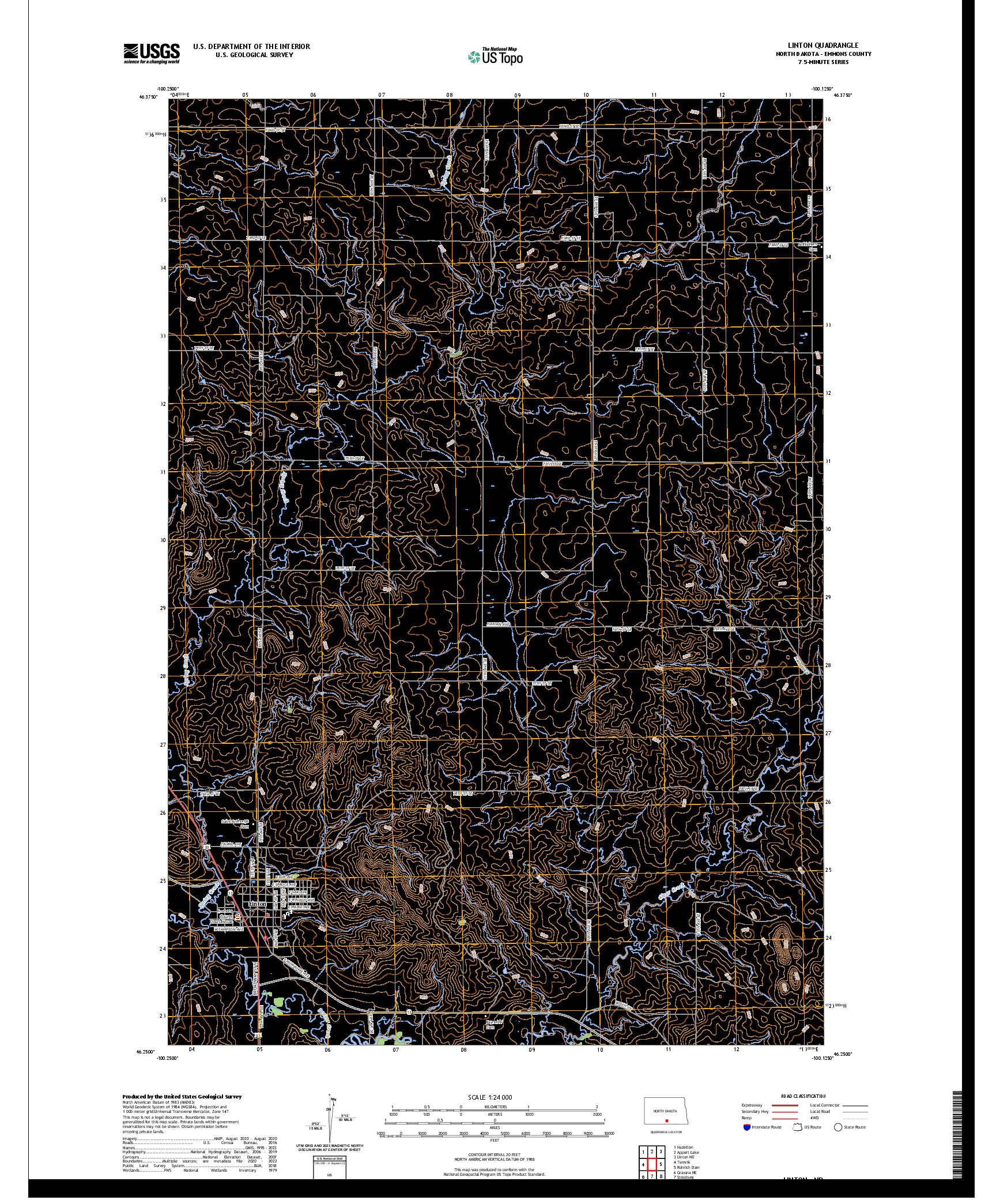 US TOPO 7.5-MINUTE MAP FOR LINTON, ND