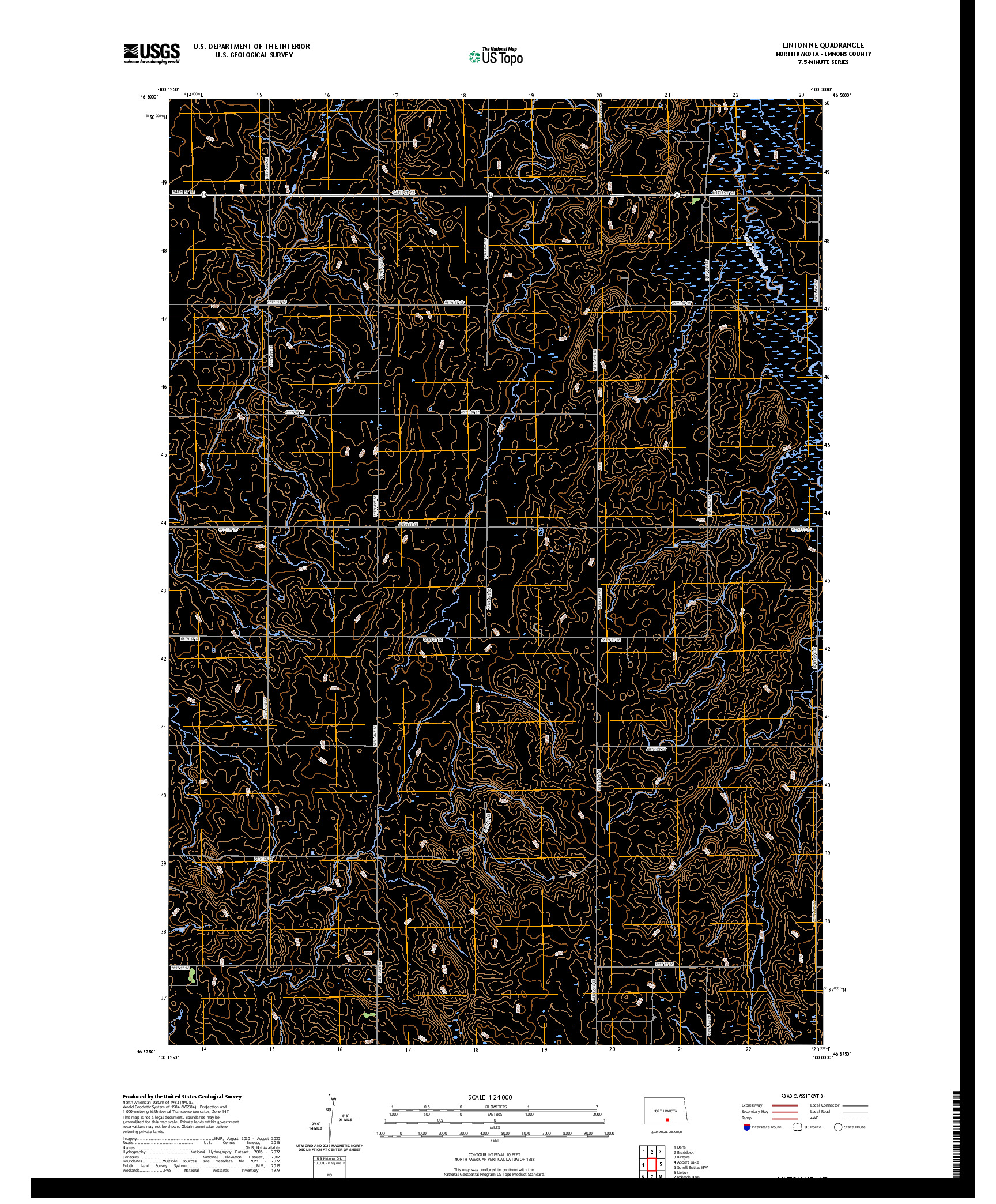 US TOPO 7.5-MINUTE MAP FOR LINTON NE, ND