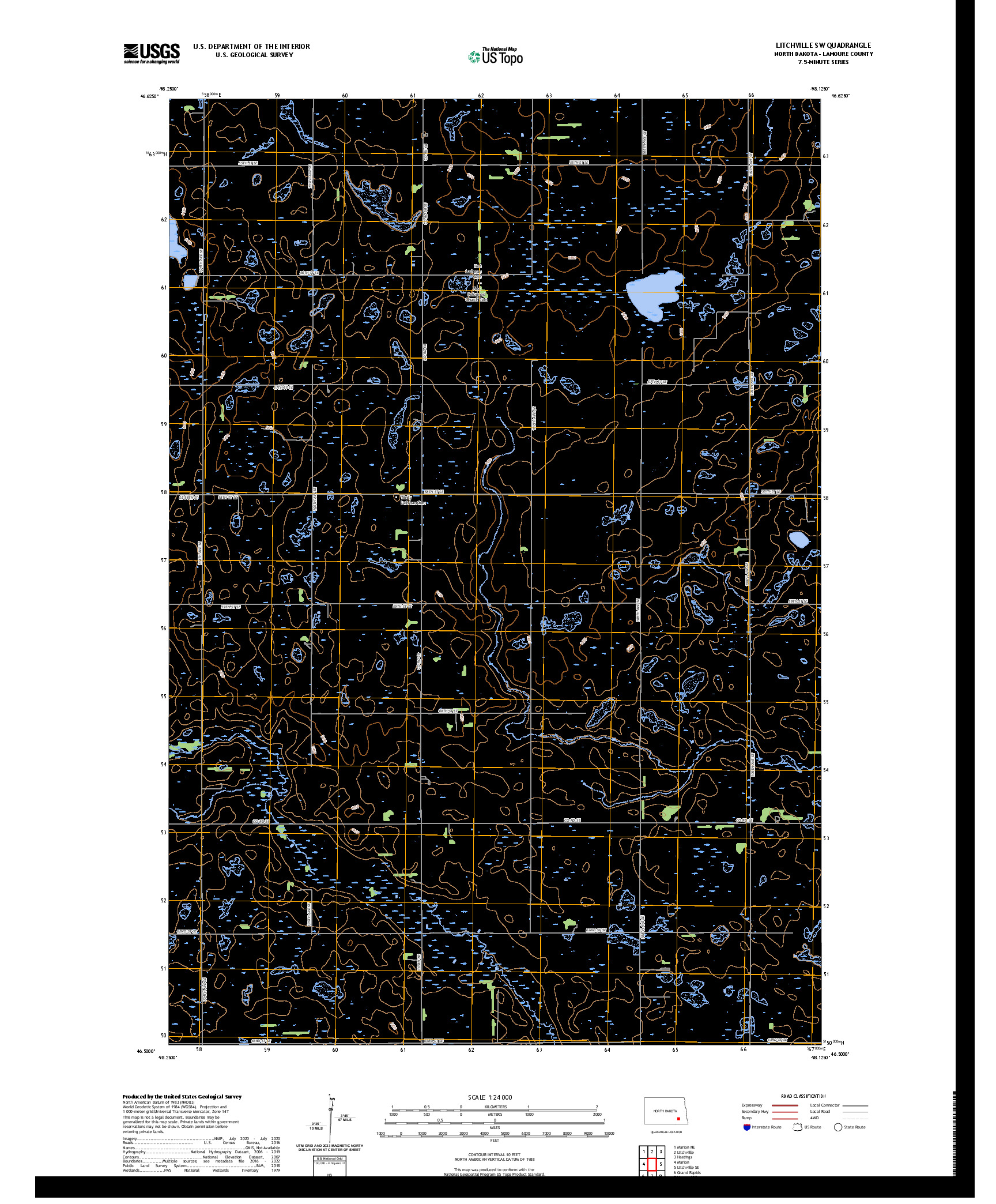 US TOPO 7.5-MINUTE MAP FOR LITCHVILLE SW, ND