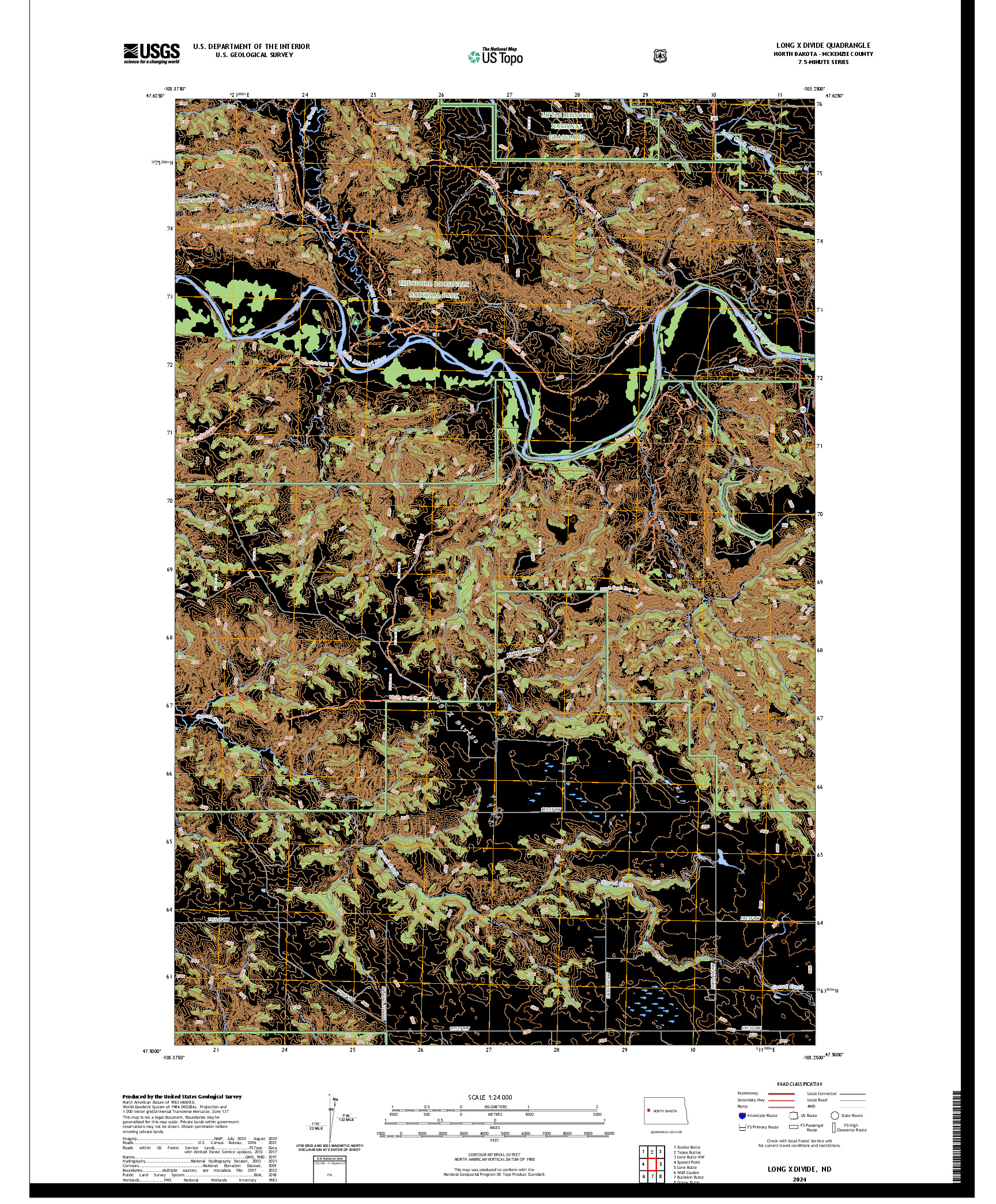 US TOPO 7.5-MINUTE MAP FOR LONG X DIVIDE, ND