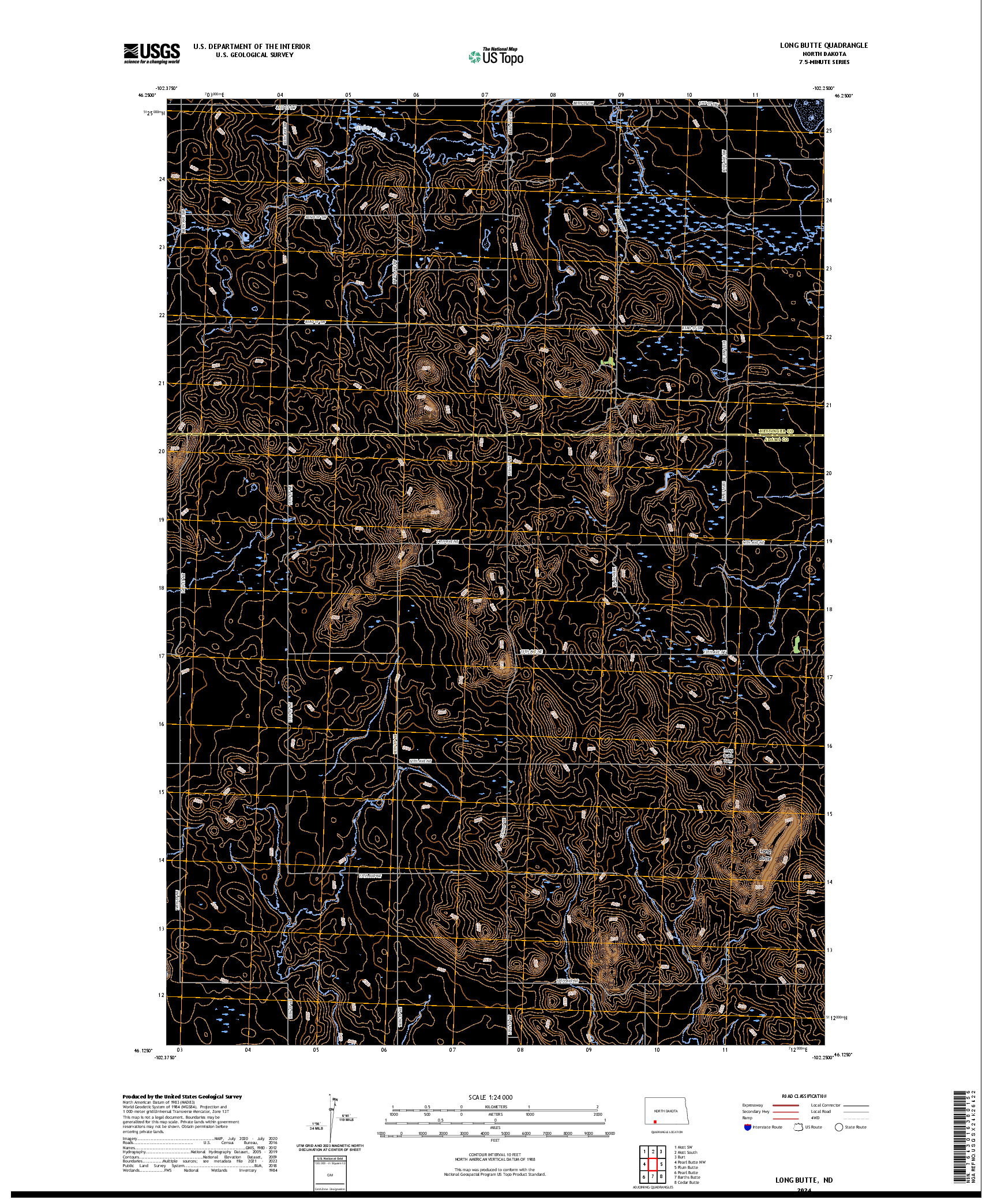 US TOPO 7.5-MINUTE MAP FOR LONG BUTTE, ND