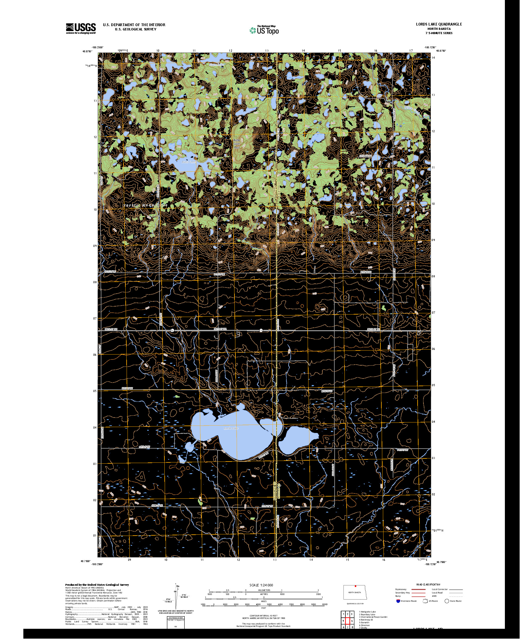 US TOPO 7.5-MINUTE MAP FOR LORDS LAKE, ND