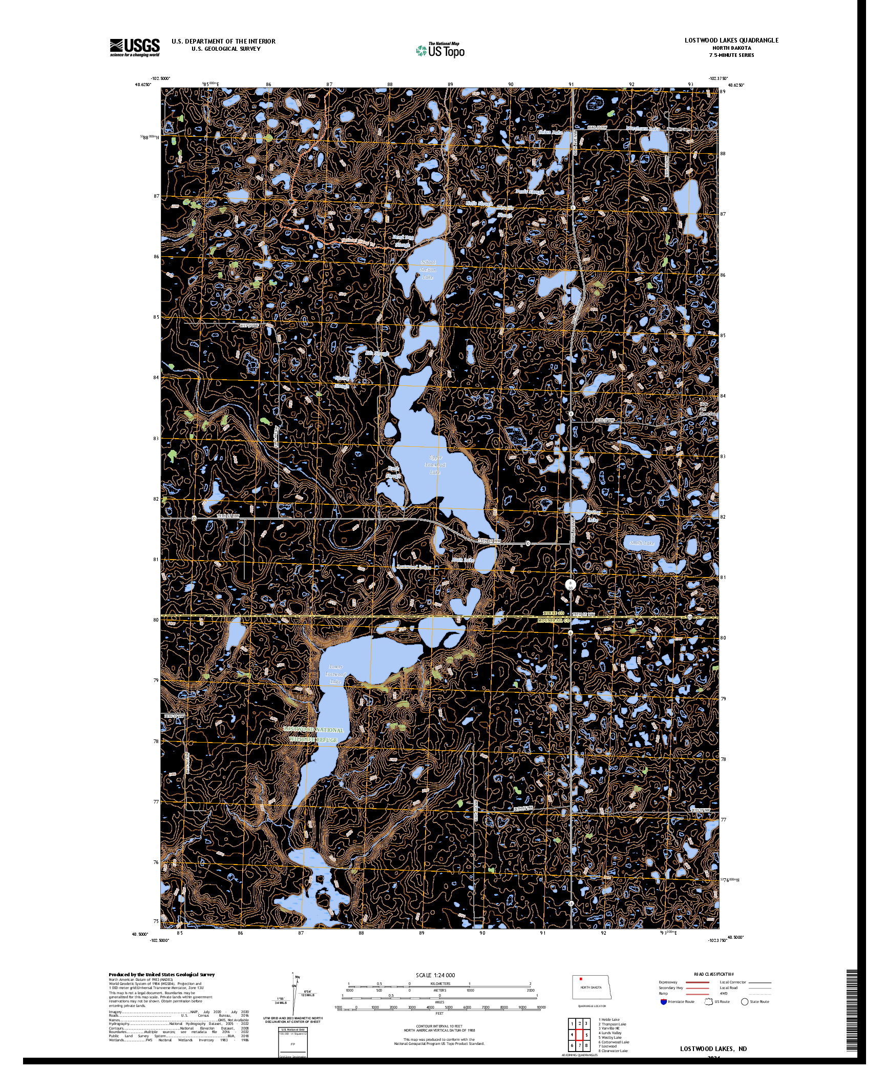 US TOPO 7.5-MINUTE MAP FOR LOSTWOOD LAKES, ND