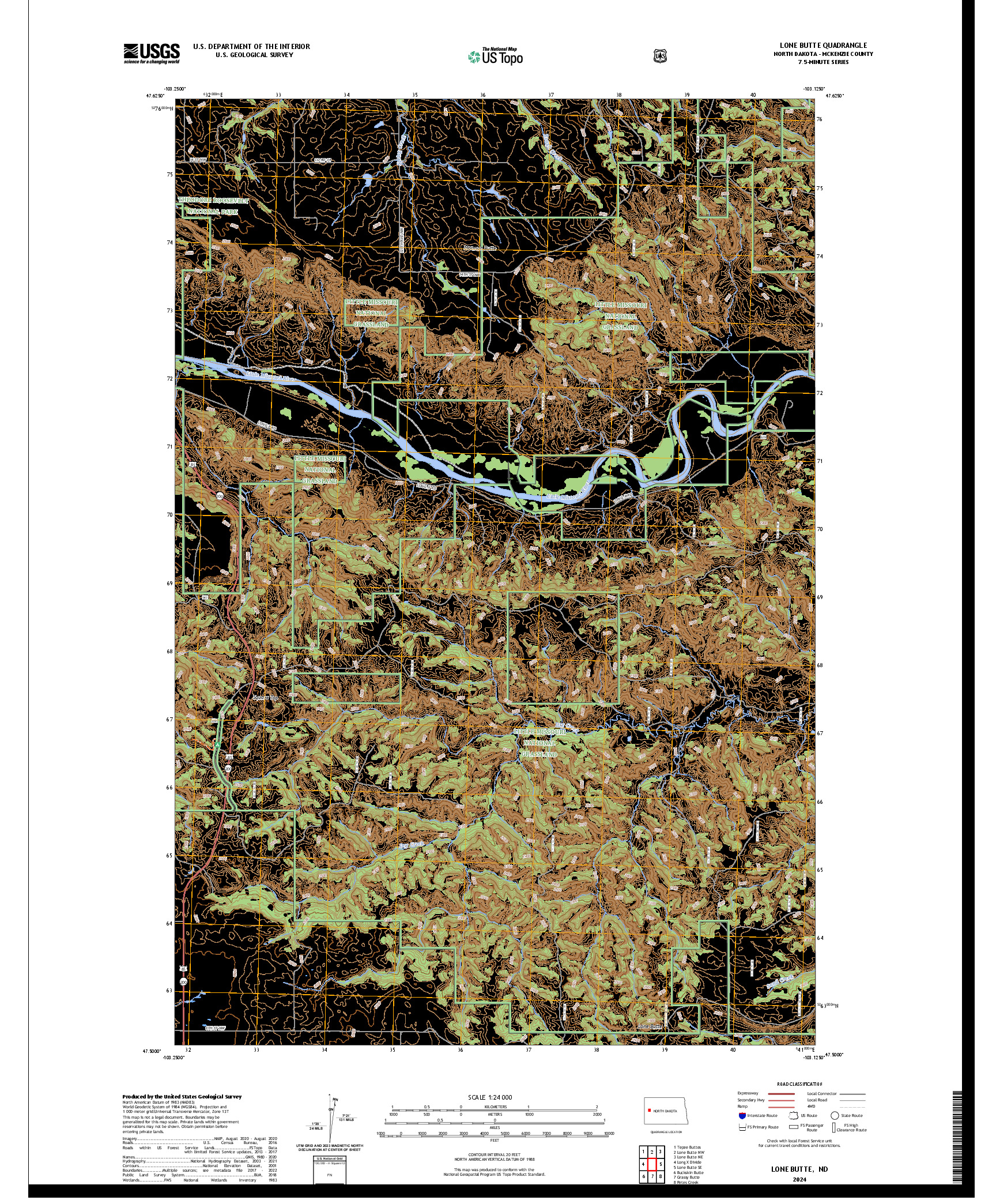 US TOPO 7.5-MINUTE MAP FOR LONE BUTTE, ND