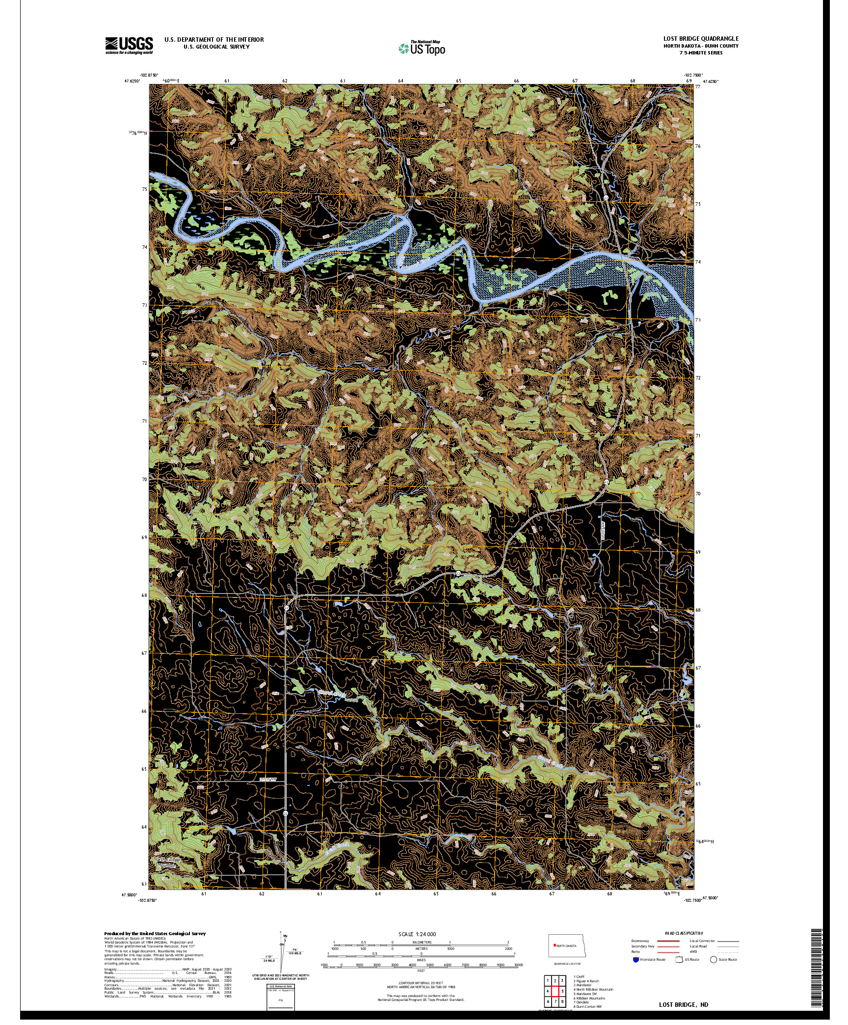 US TOPO 7.5-MINUTE MAP FOR LOST BRIDGE, ND