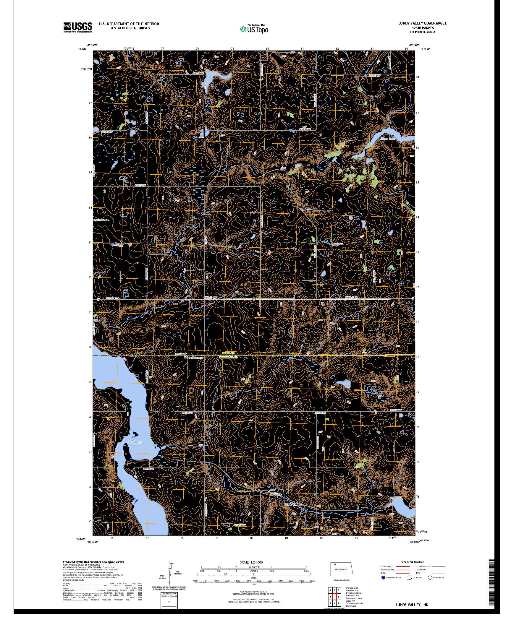 US TOPO 7.5-MINUTE MAP FOR LUNDS VALLEY, ND