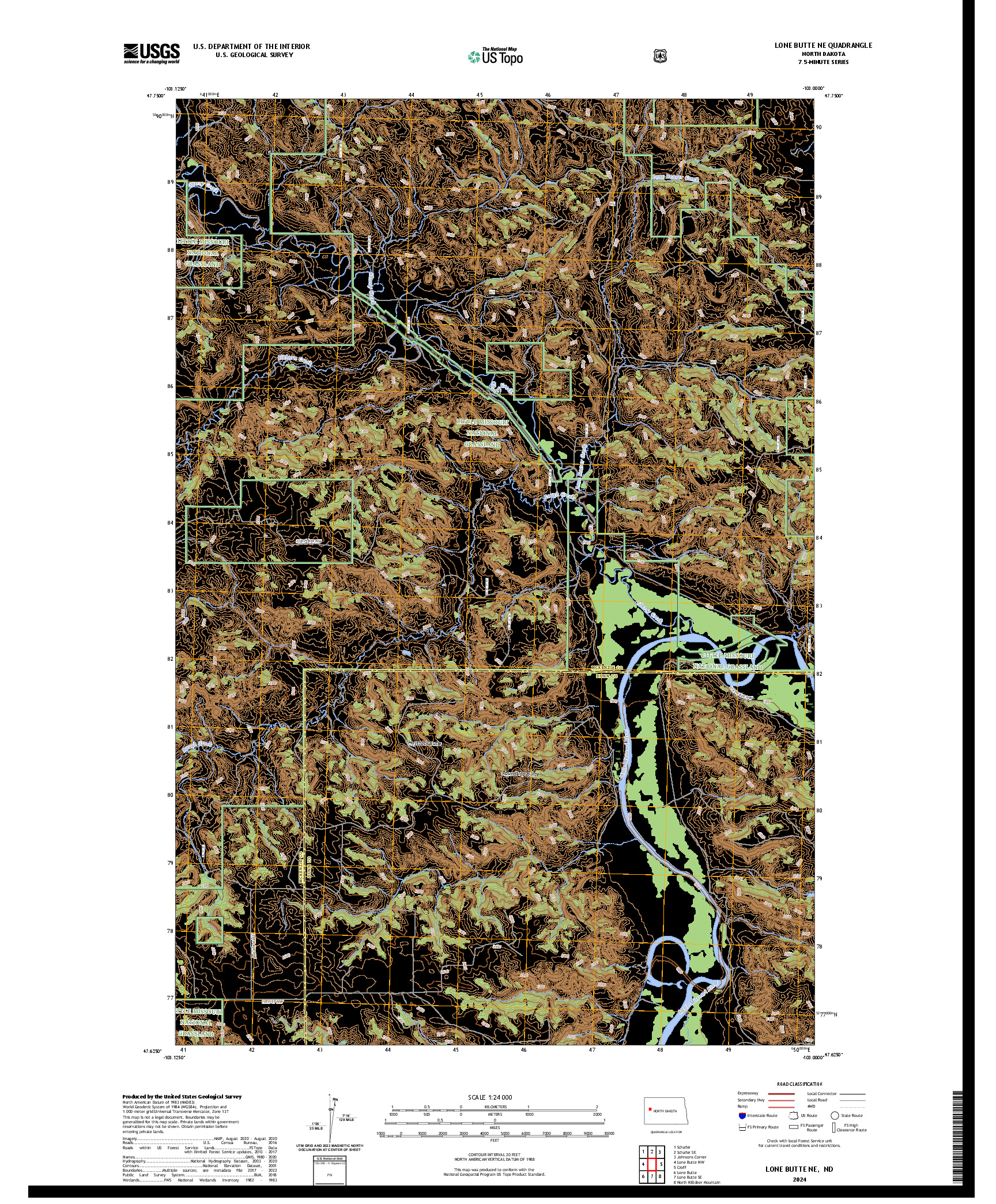 US TOPO 7.5-MINUTE MAP FOR LONE BUTTE NE, ND