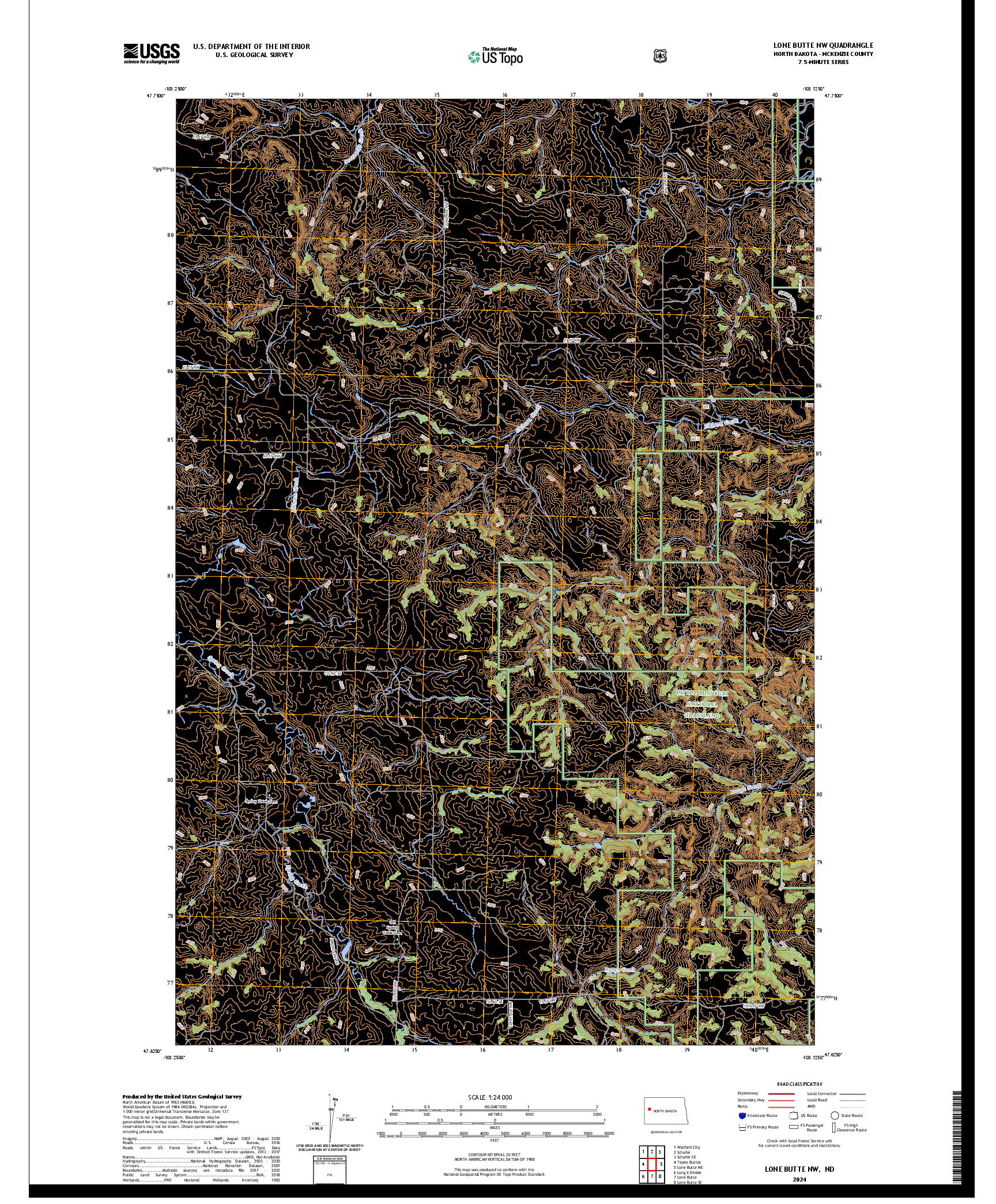 US TOPO 7.5-MINUTE MAP FOR LONE BUTTE NW, ND