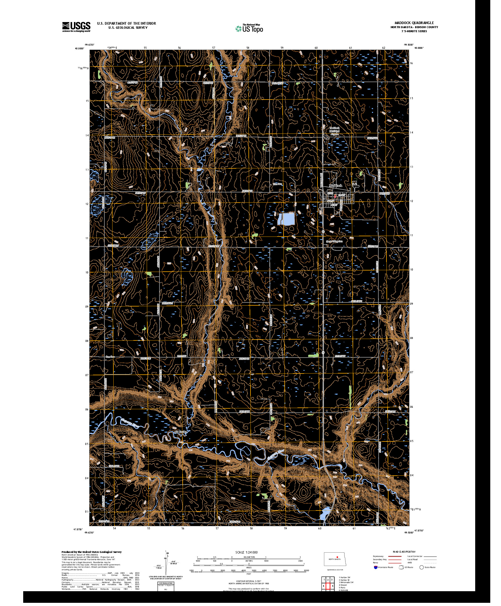 US TOPO 7.5-MINUTE MAP FOR MADDOCK, ND
