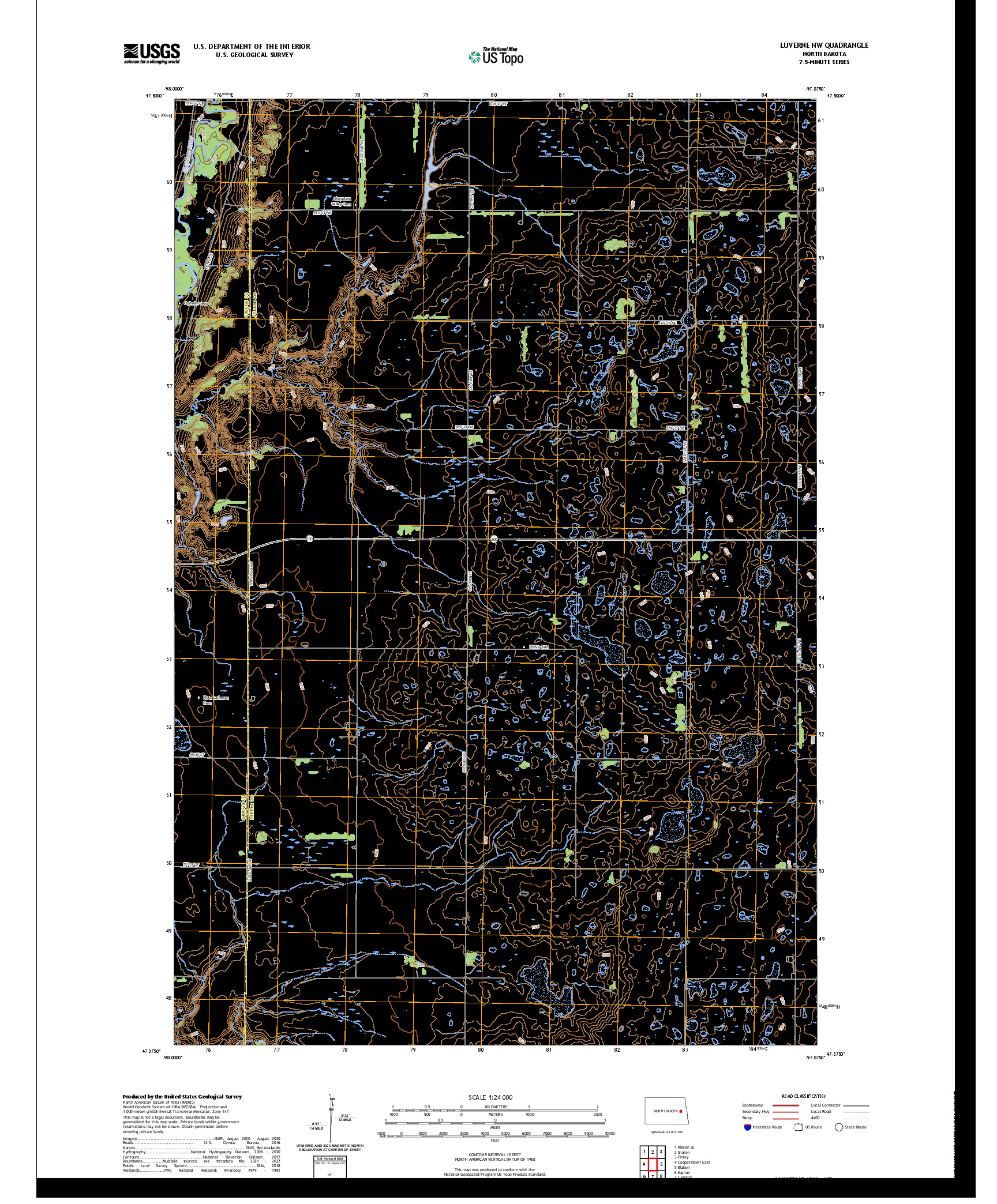 US TOPO 7.5-MINUTE MAP FOR LUVERNE NW, ND