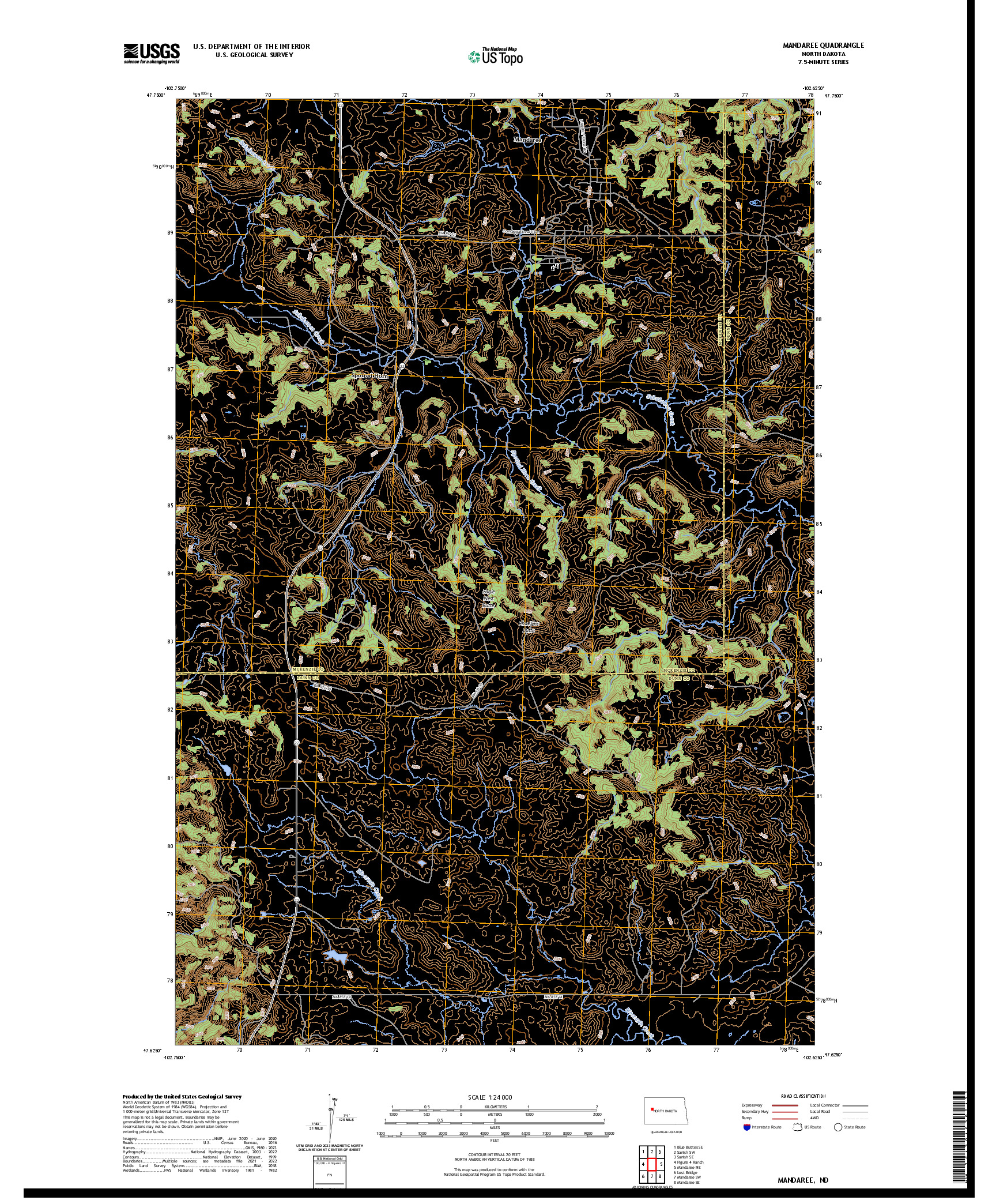 US TOPO 7.5-MINUTE MAP FOR MANDAREE, ND