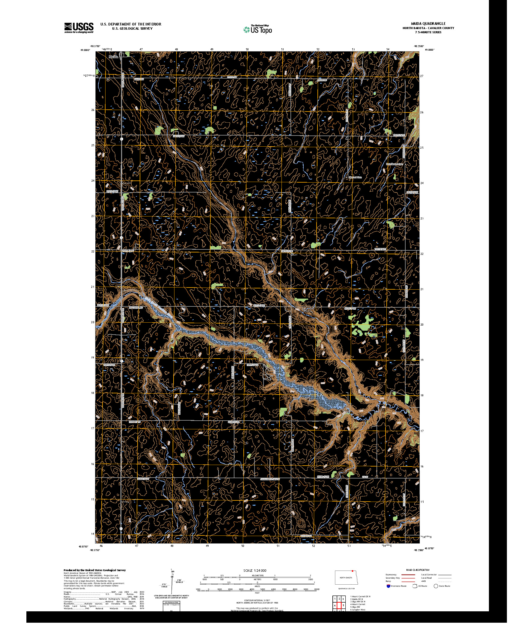 US TOPO 7.5-MINUTE MAP FOR MAIDA, ND,MB