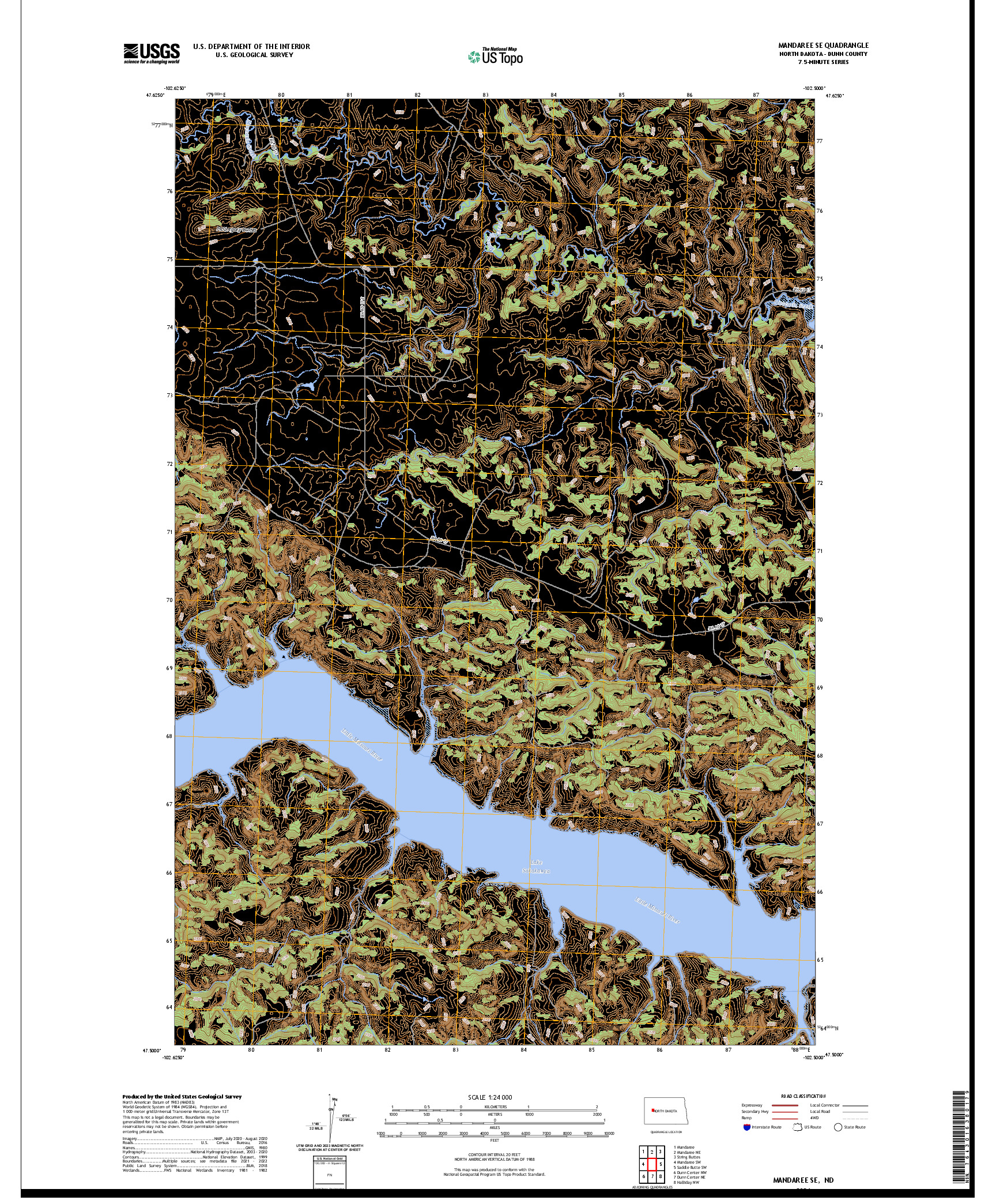 US TOPO 7.5-MINUTE MAP FOR MANDAREE SE, ND