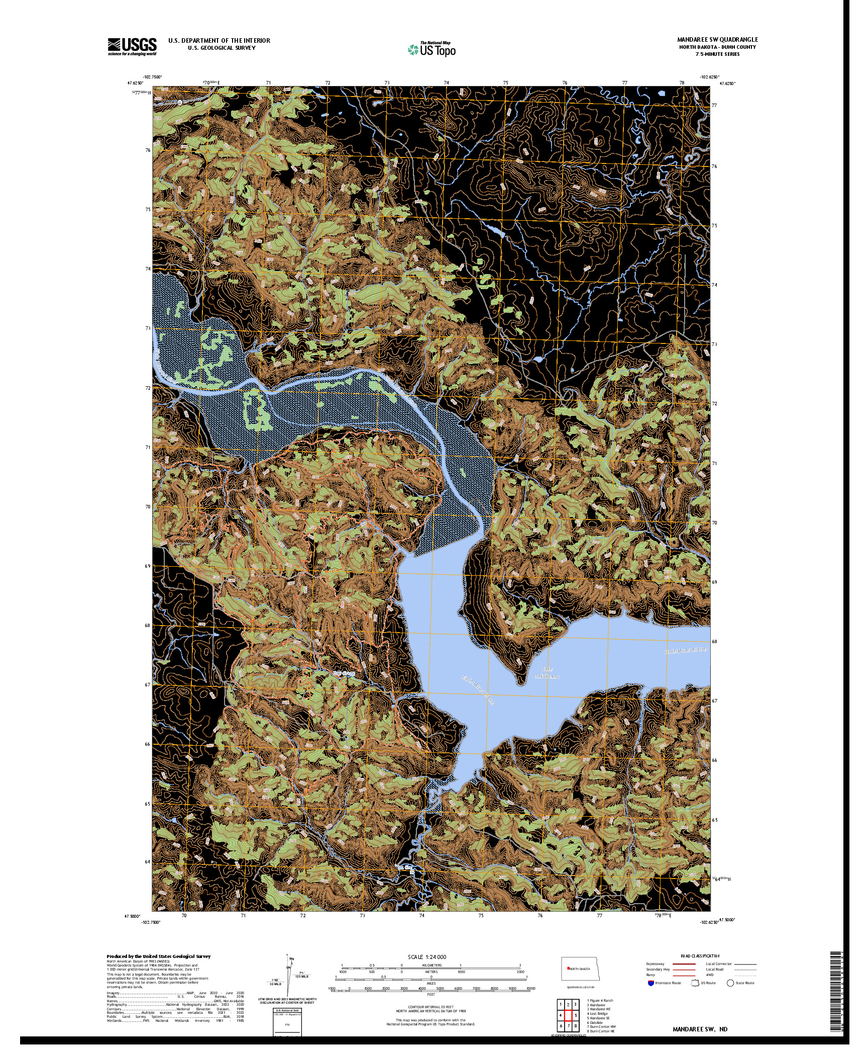 US TOPO 7.5-MINUTE MAP FOR MANDAREE SW, ND