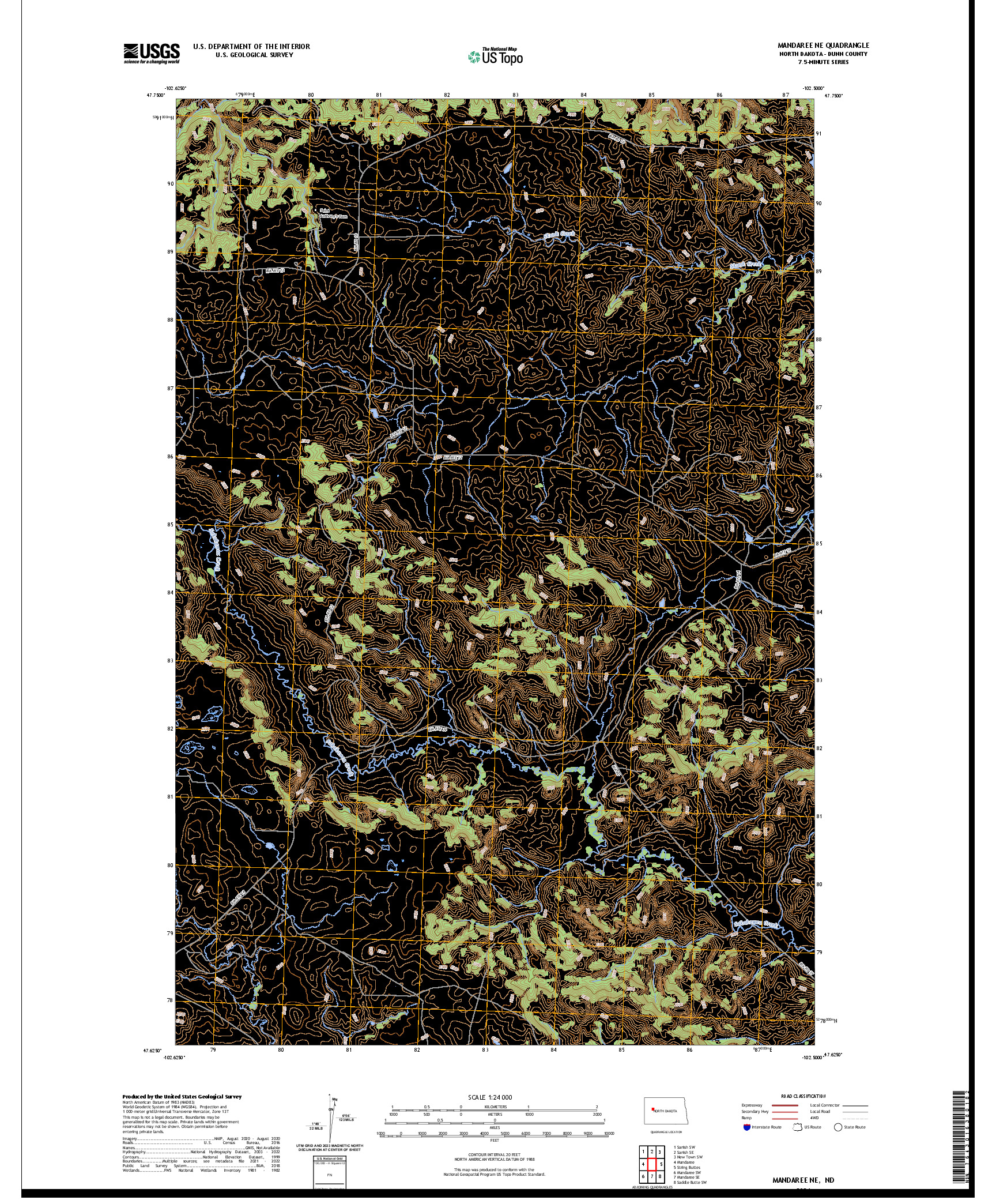 US TOPO 7.5-MINUTE MAP FOR MANDAREE NE, ND
