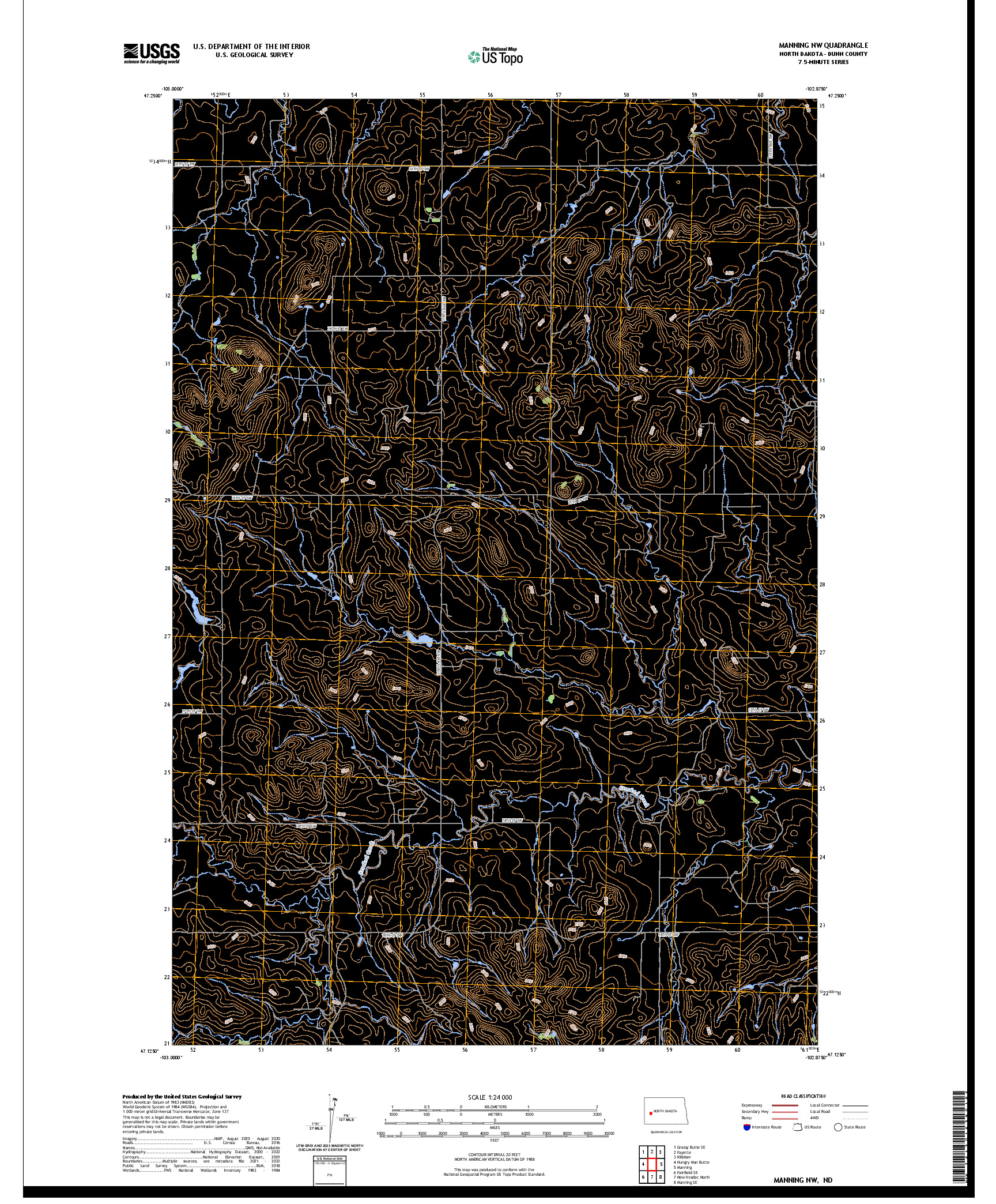 US TOPO 7.5-MINUTE MAP FOR MANNING NW, ND
