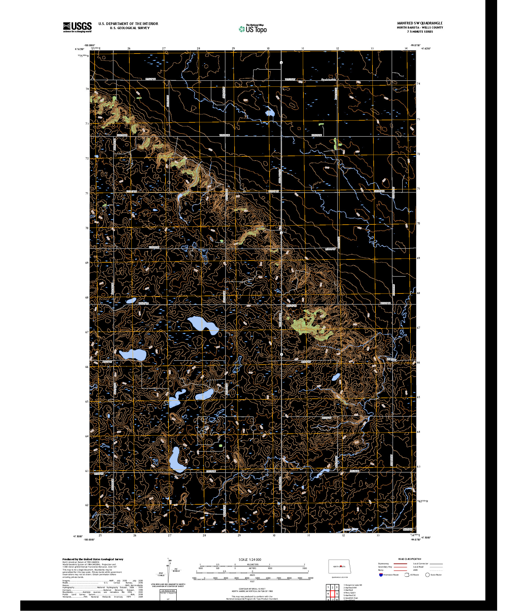 US TOPO 7.5-MINUTE MAP FOR MANFRED SW, ND